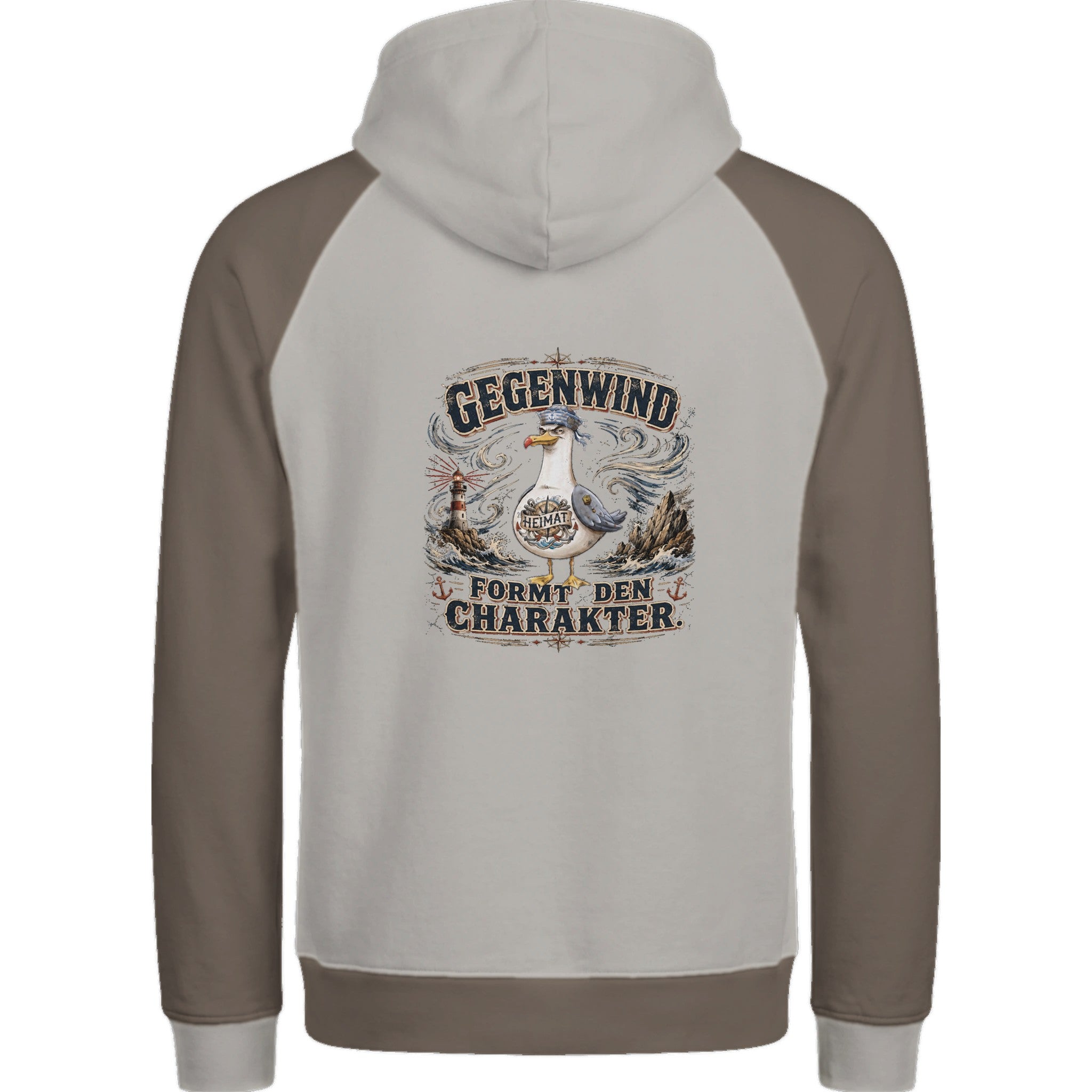 Hoodie in Ton mit Motiv „Gegenwind formt den Charakter“