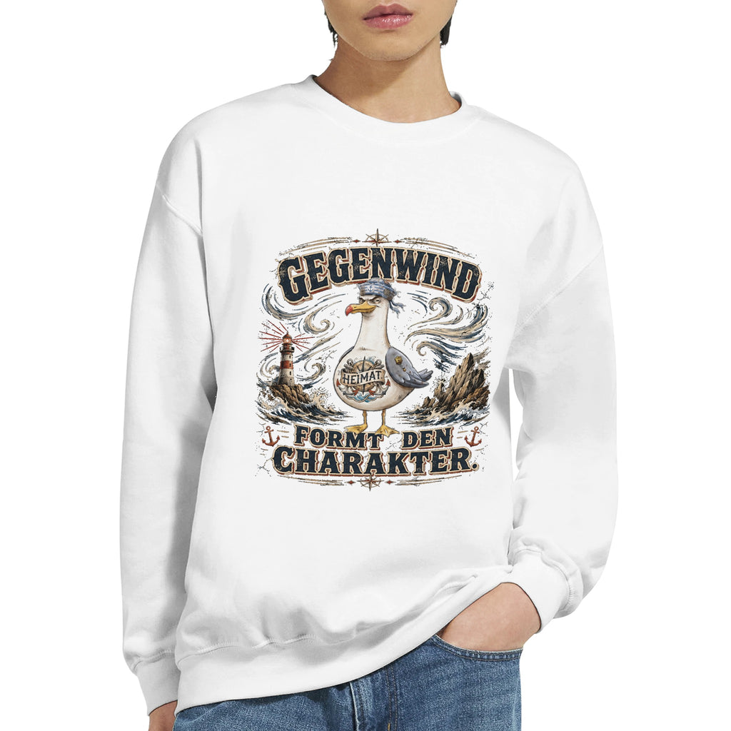 Pullover in Hellrosa mit Motiv „Gegenwind formt den Charakter“
