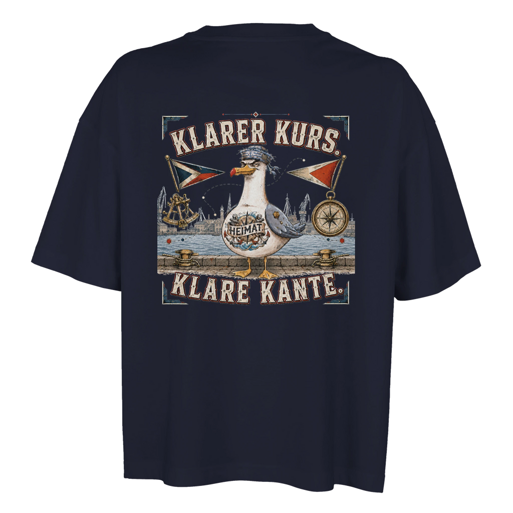 Damen-T-Shirt in Weiß mit Motiv „Klarer Kurs. Klare Kante. Möwe“
