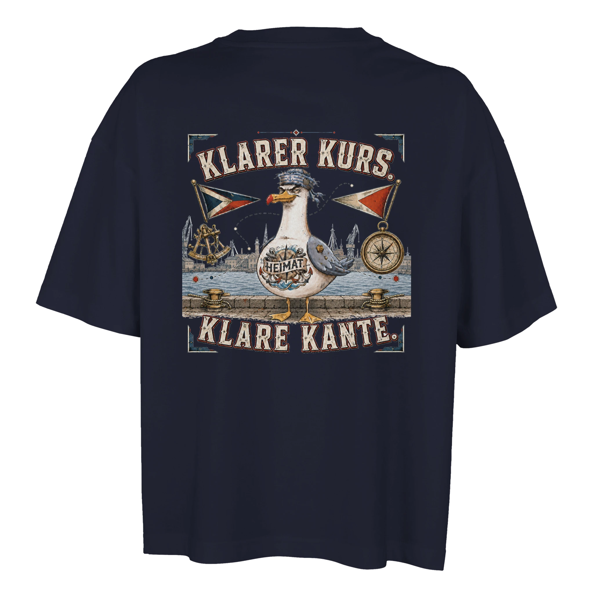 Damen-T-Shirt in Weiß mit Motiv „Klarer Kurs. Klare Kante. Möwe“