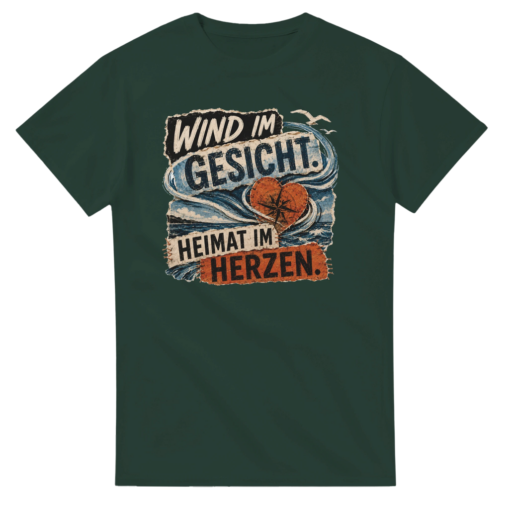 T-Shirt in Weiß mit Motiv „Wind im Gesicht. Heimat im Herzen.“
