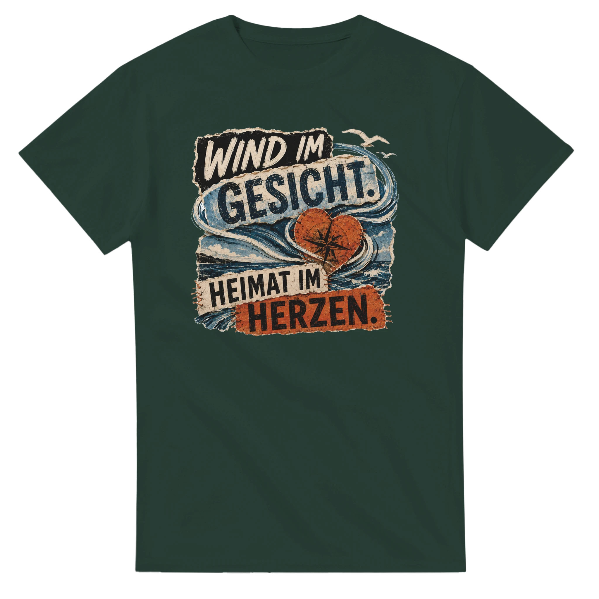 T-Shirt in Weiß mit Motiv „Wind im Gesicht. Heimat im Herzen.“