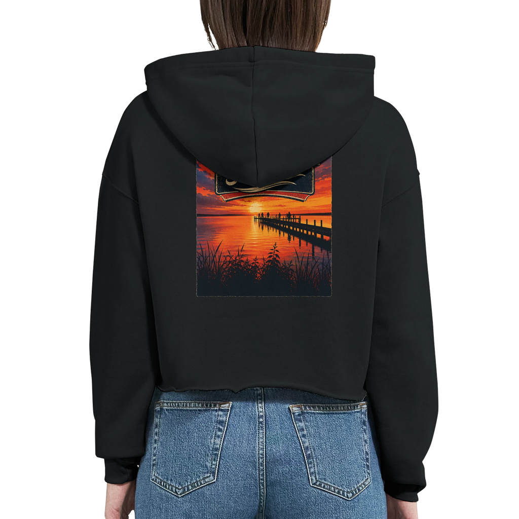 Damen-Hoodie in Pfirsich mit Motiv „Sunset Ratskeller Steg am Steinhuder Meer“