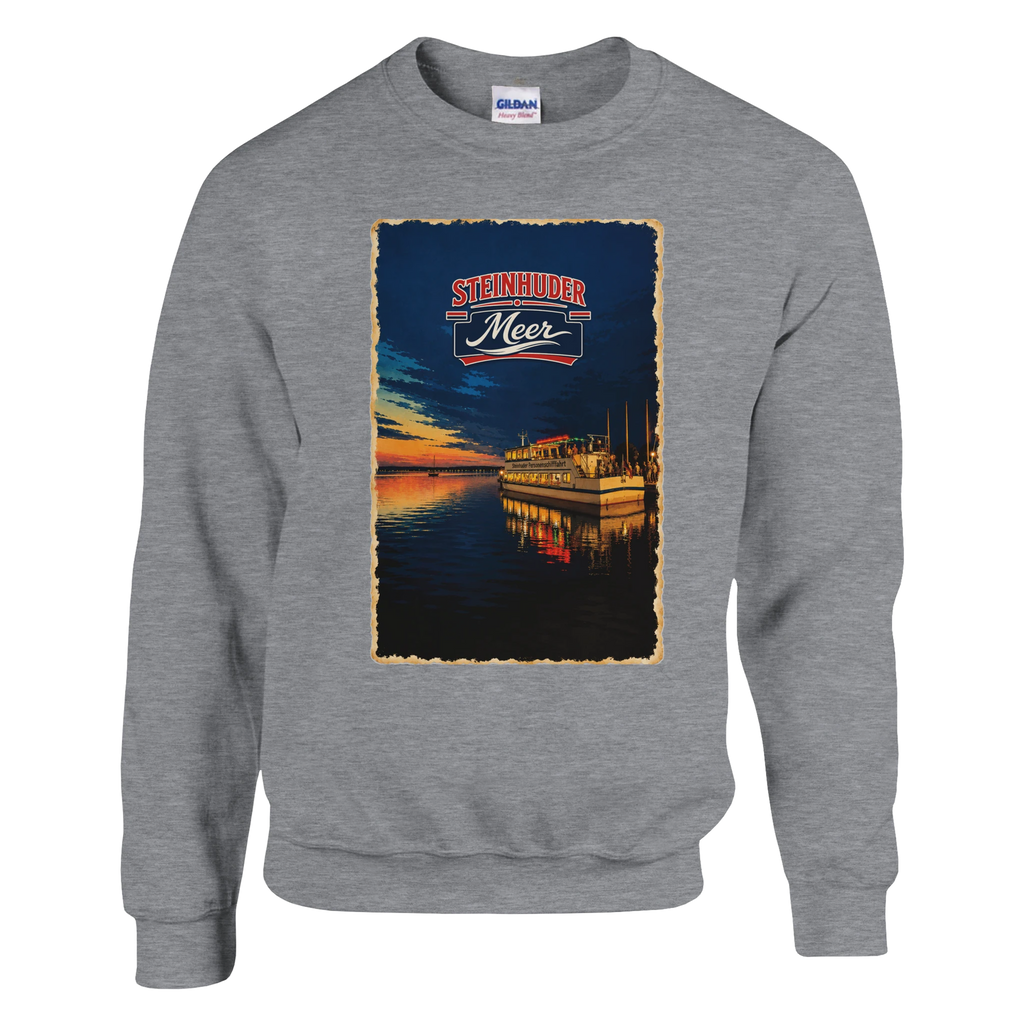 Pullover in Aschgrau mit Motiv „MS Steinhude Abendstimmung“