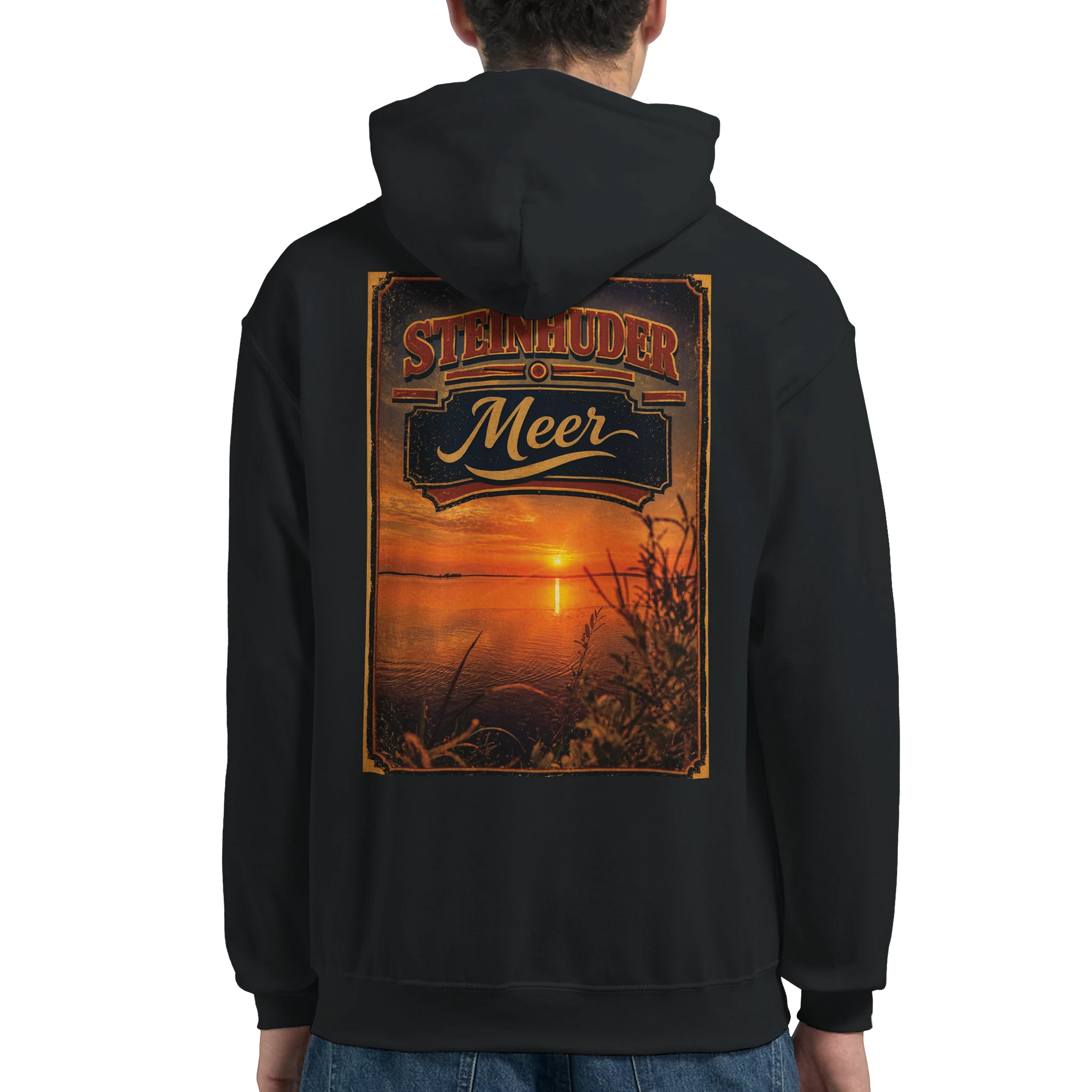 Hoodie in Weiß mit Motiv „Sunset am Steinhuder Meer“