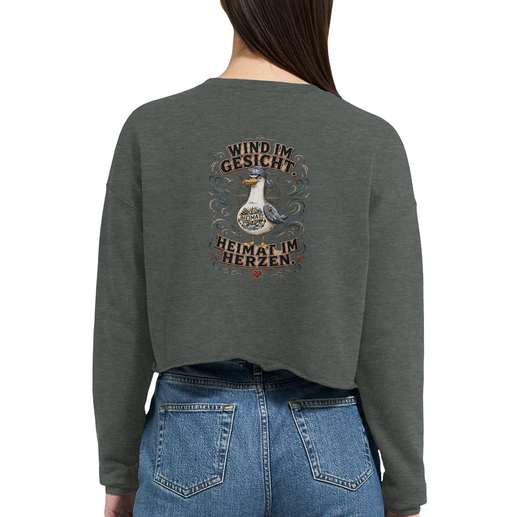 Damen-Pullover in Mauve mit Motiv „Wind im Gesicht. Heimat im Herzen. Möwe“