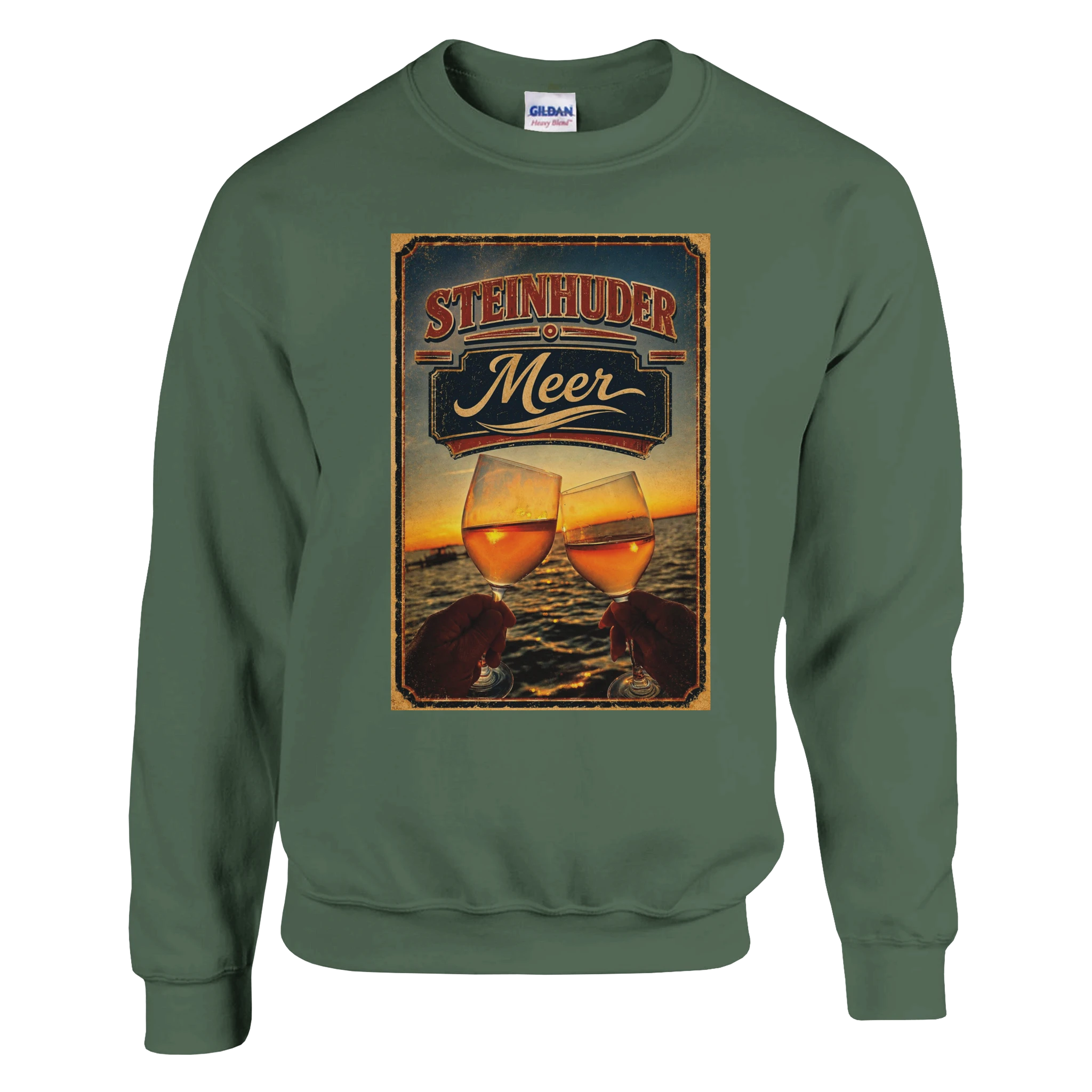 Pullover in Aschgrau mit Motiv „Stößchen bei Sunset“