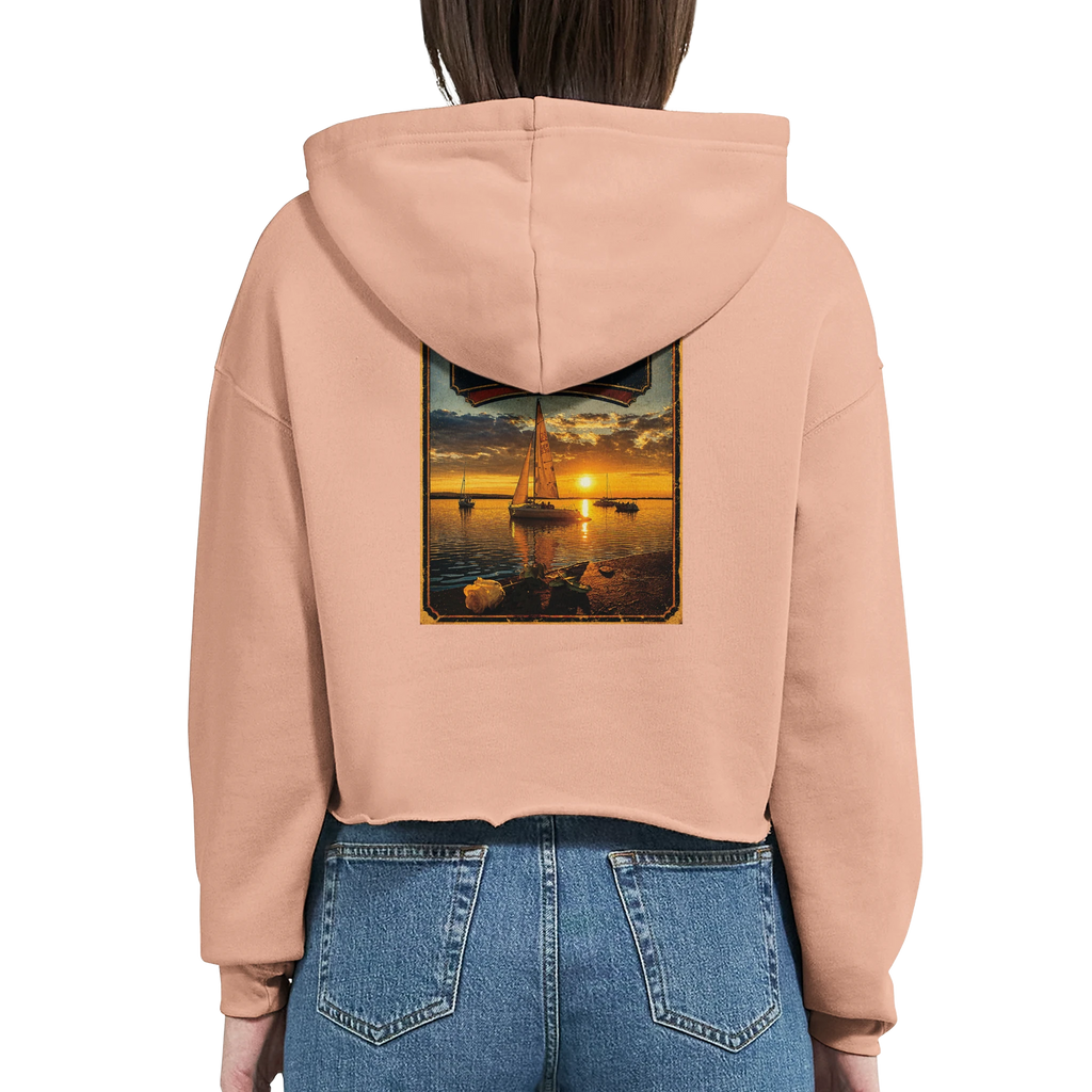 Damen-Hoodie in Weiß mit Motiv „White Night am Wilhelmstein mit Sonnenuntergang“