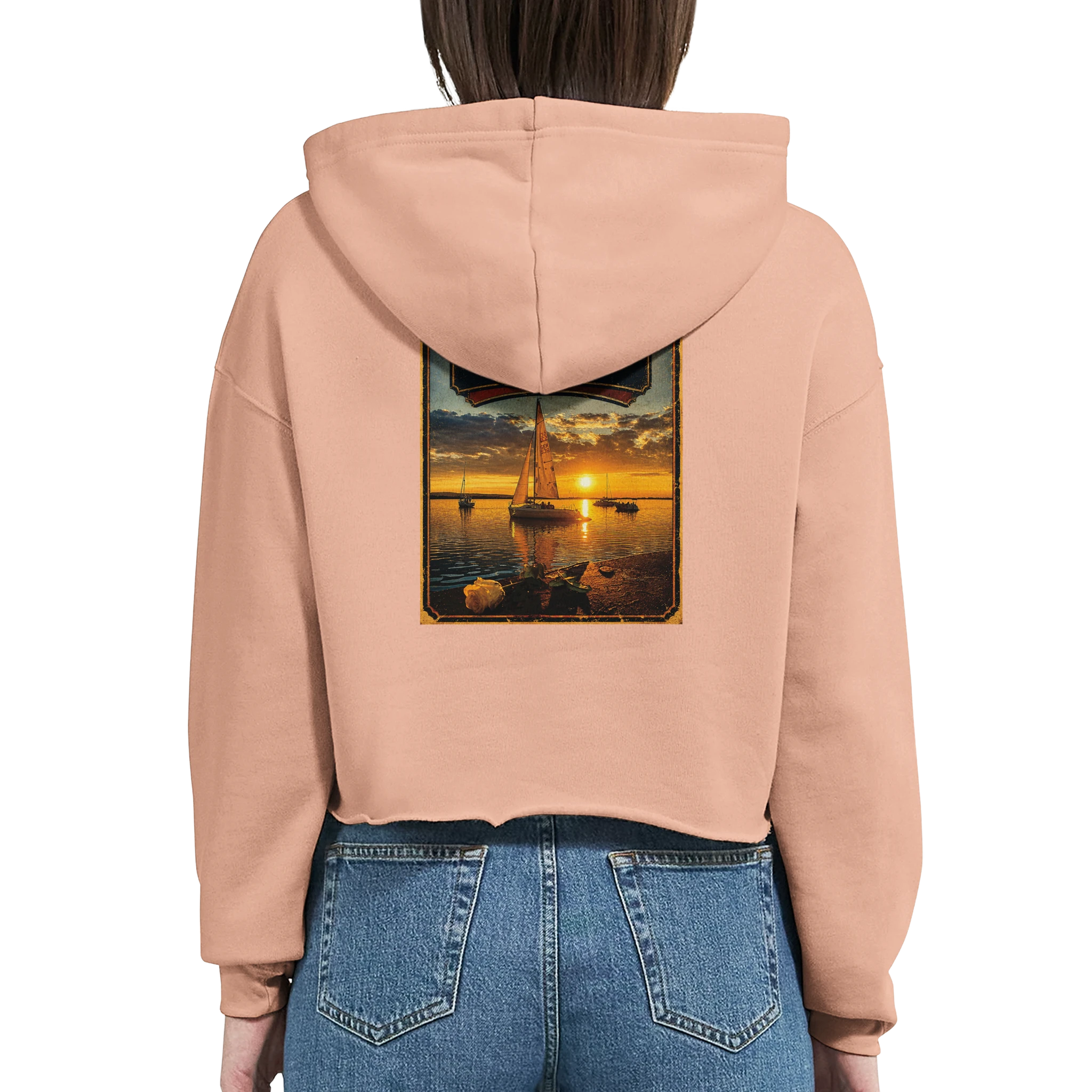 Damen-Hoodie in Weiß mit Motiv „White Night am Wilhelmstein mit Sonnenuntergang“