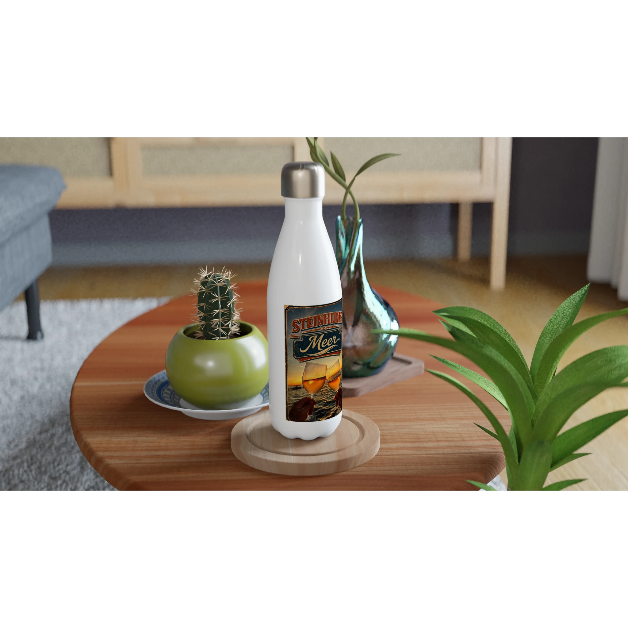 Weiße Edelstahl-Wasserflasche, 500 ml