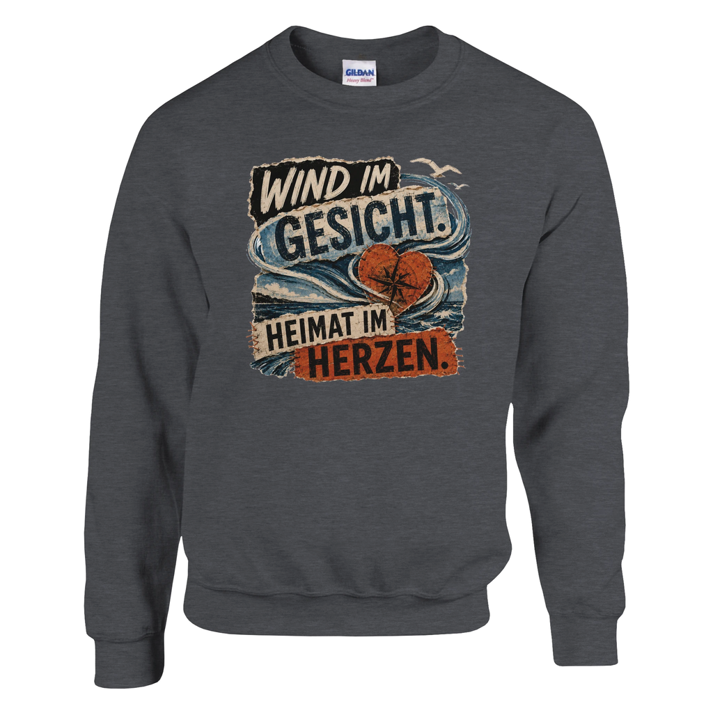 Pullover in Weiß mit Motiv „Wind im Gesicht. Heimat im Herzen.“