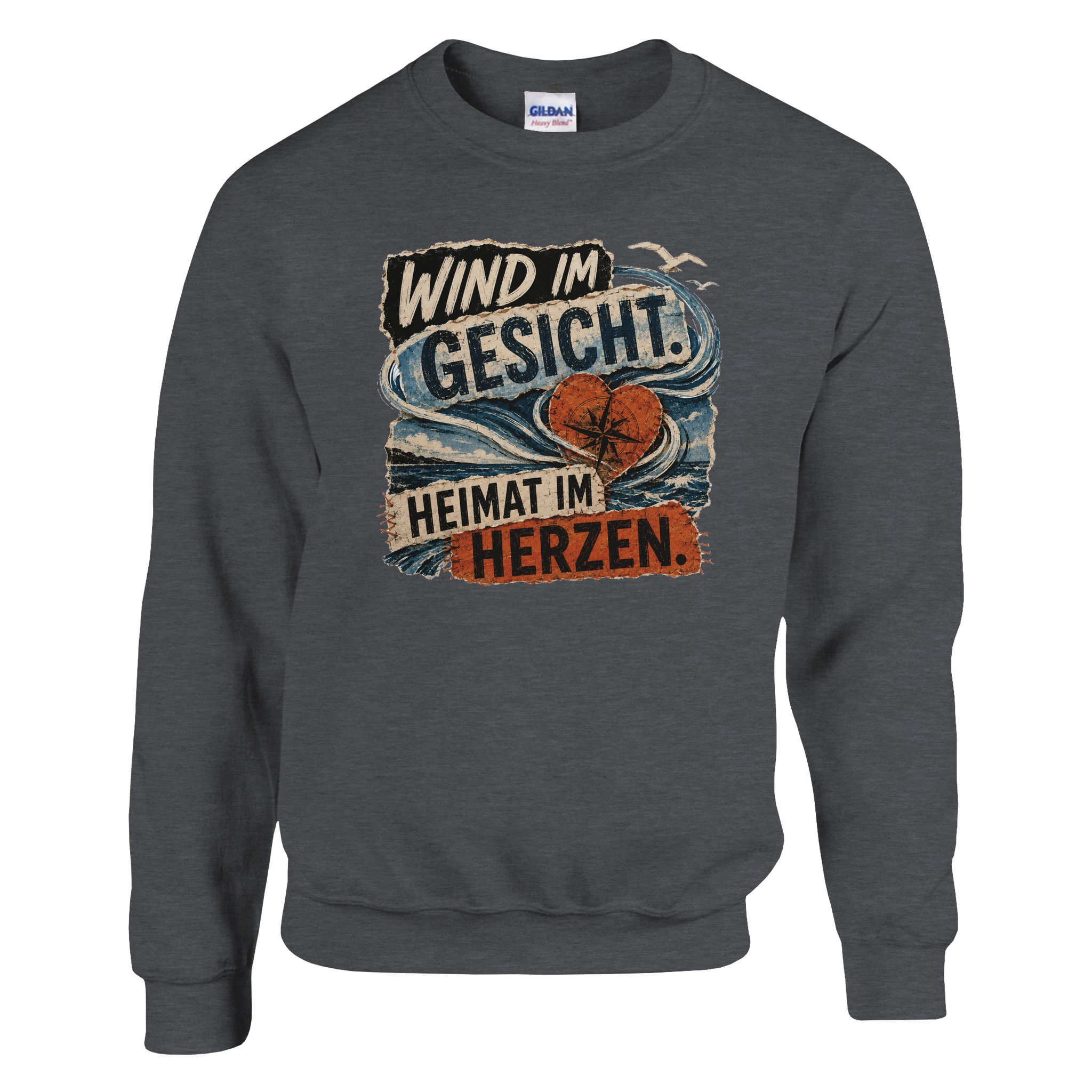 Pullover in Weiß mit Motiv „Wind im Gesicht. Heimat im Herzen.“