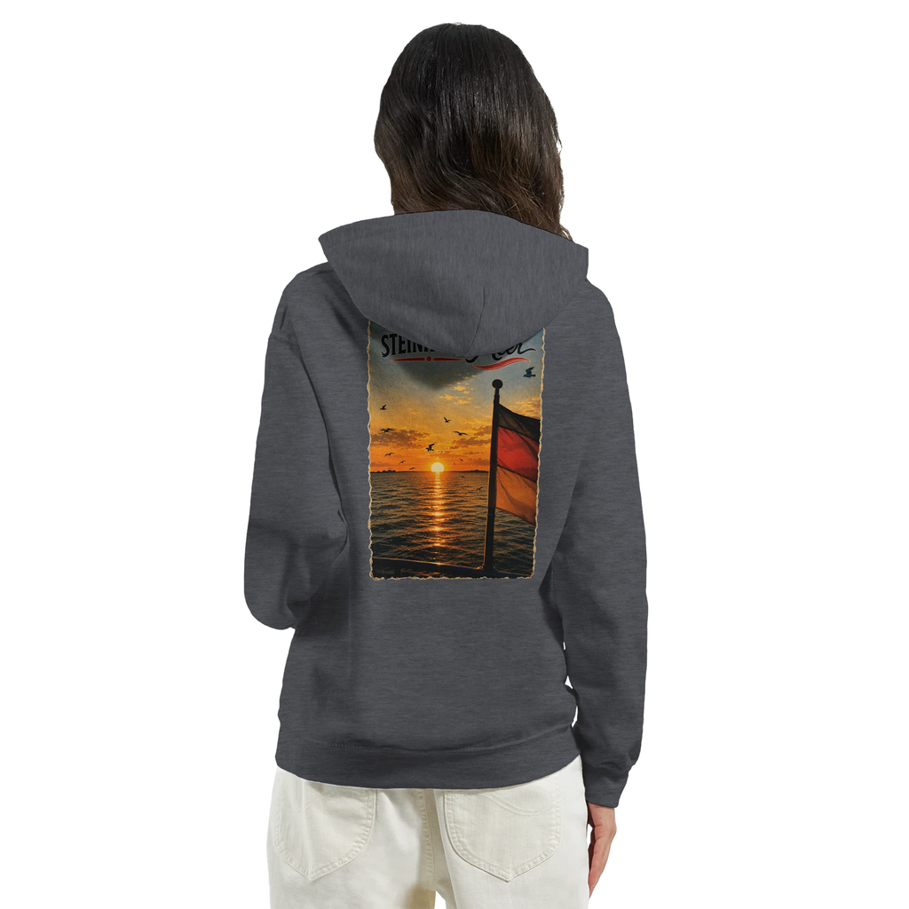Hoodie in Aschgrau mit Motiv „Flagge und Sunset“