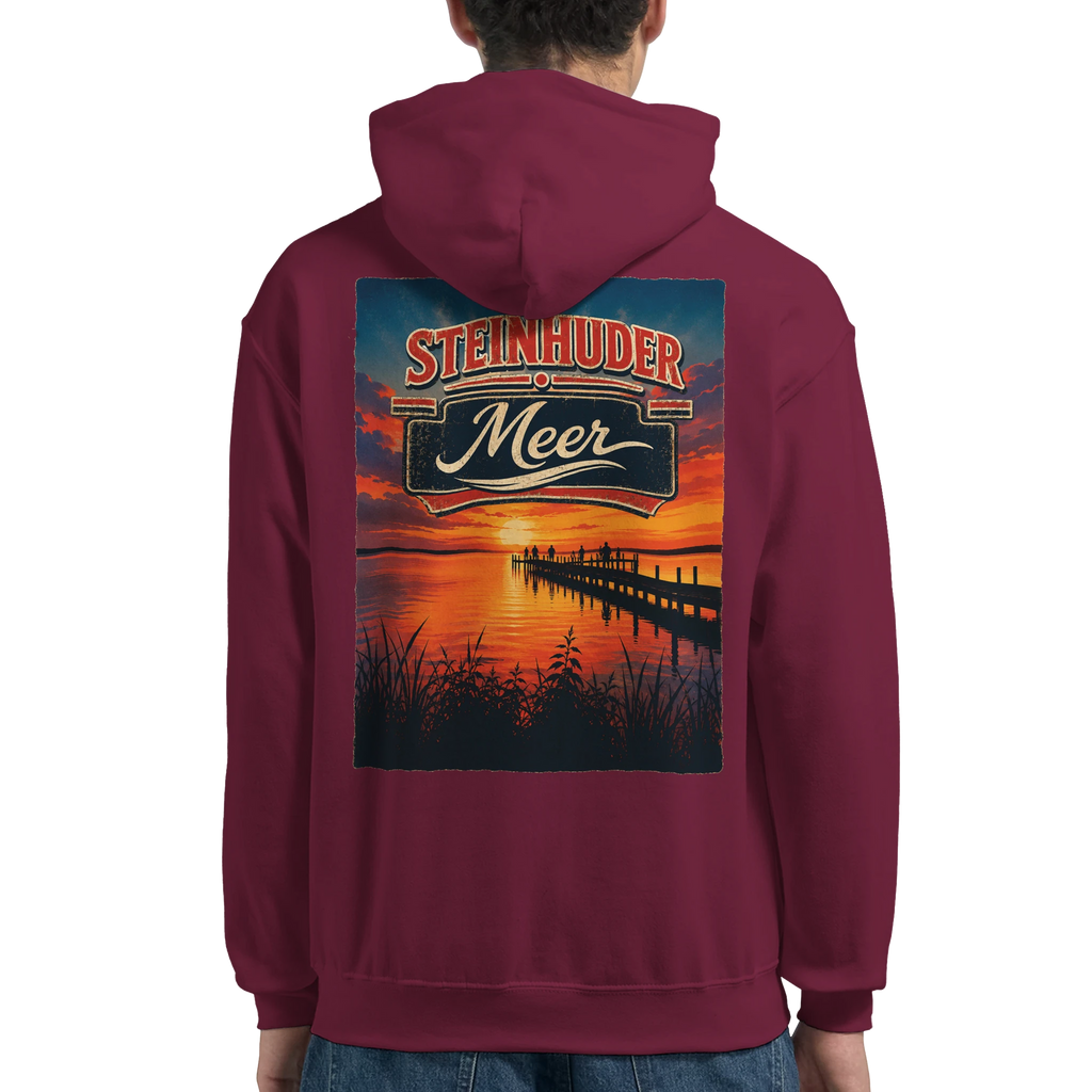Hoodie in Aschgrau mit Motiv „Sunset Ratskeller Steg - Steinhuder Meer“