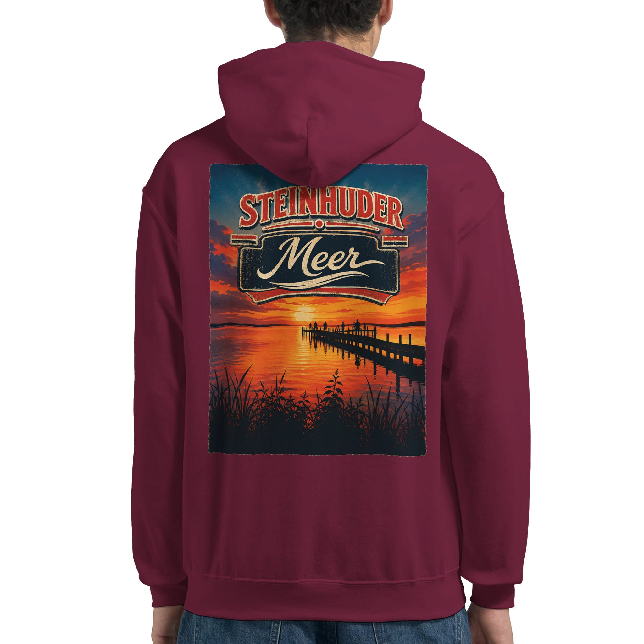Hoodie in Aschgrau mit Motiv „Sunset Ratskeller Steg - Steinhuder Meer“