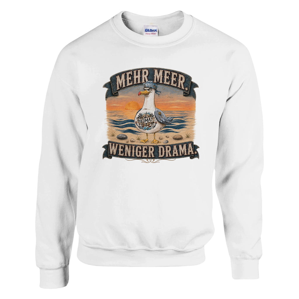 Pullover in Hellrosa mit Motiv „Mehr Meer. Weniger Drama.“