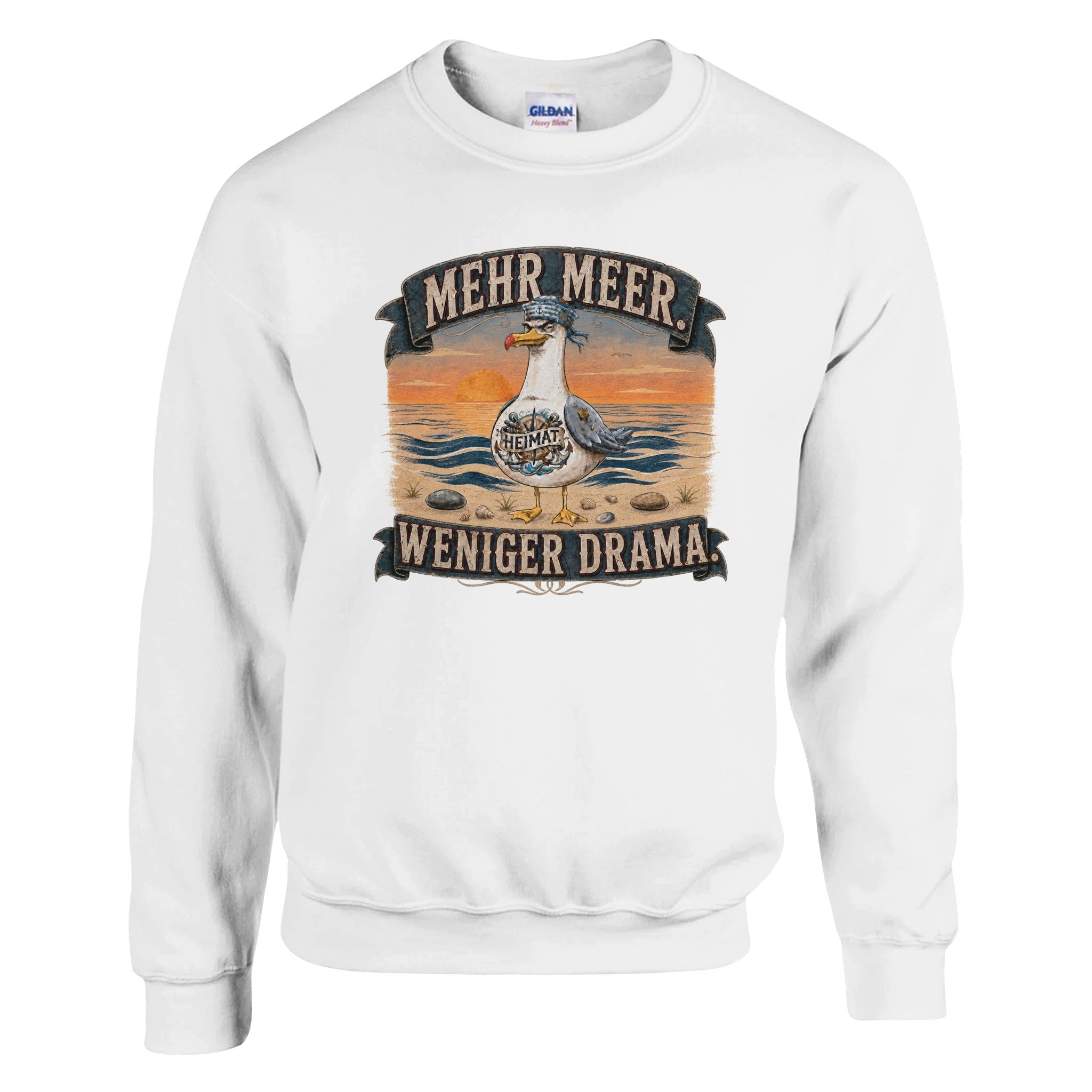 Pullover in Hellrosa mit Motiv „Mehr Meer. Weniger Drama.“