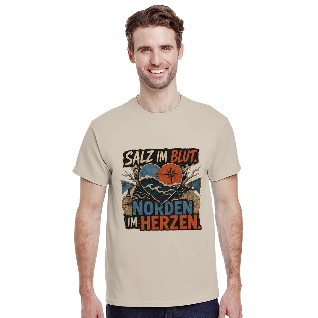 T-Shirt in Natur mit Motiv „Salz im Blut Norden im Herzen“