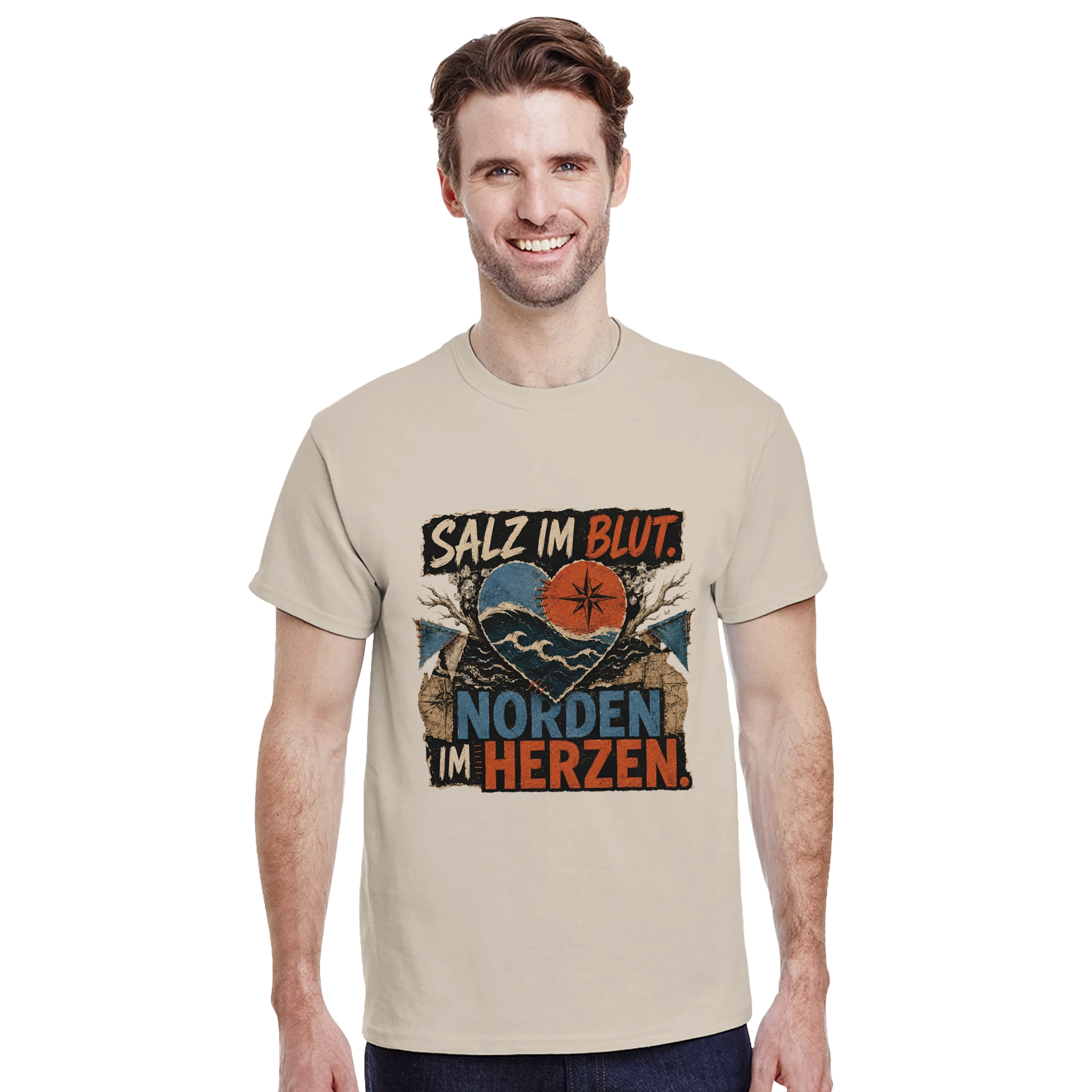 T-Shirt in Natur mit Motiv „Salz im Blut Norden im Herzen“
