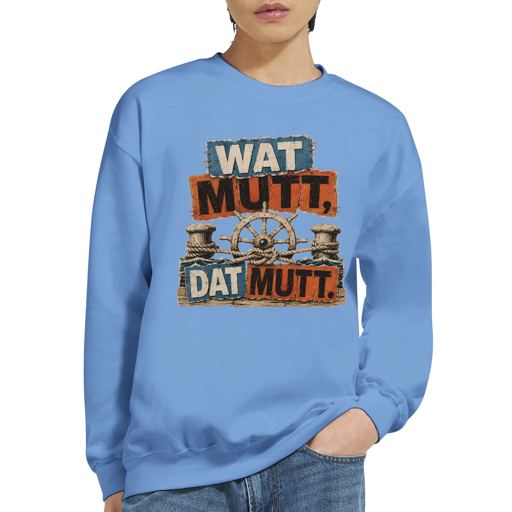 Pullover in Sand mit Motiv „Wat Mutt, Dat Mutt.“