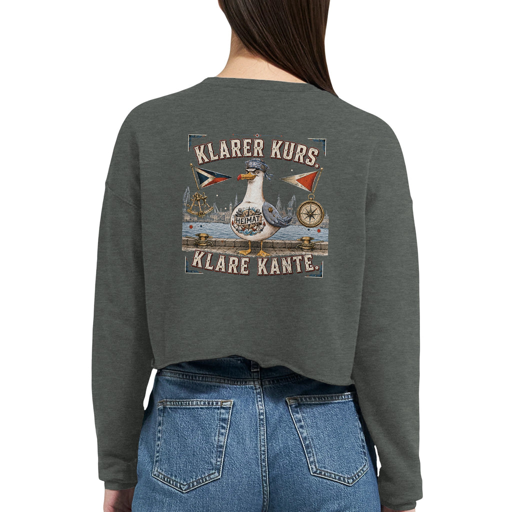 Damen-Pullover in Staubblau mit Motiv „Klarer Kurs. Klare Kante. Möwe“