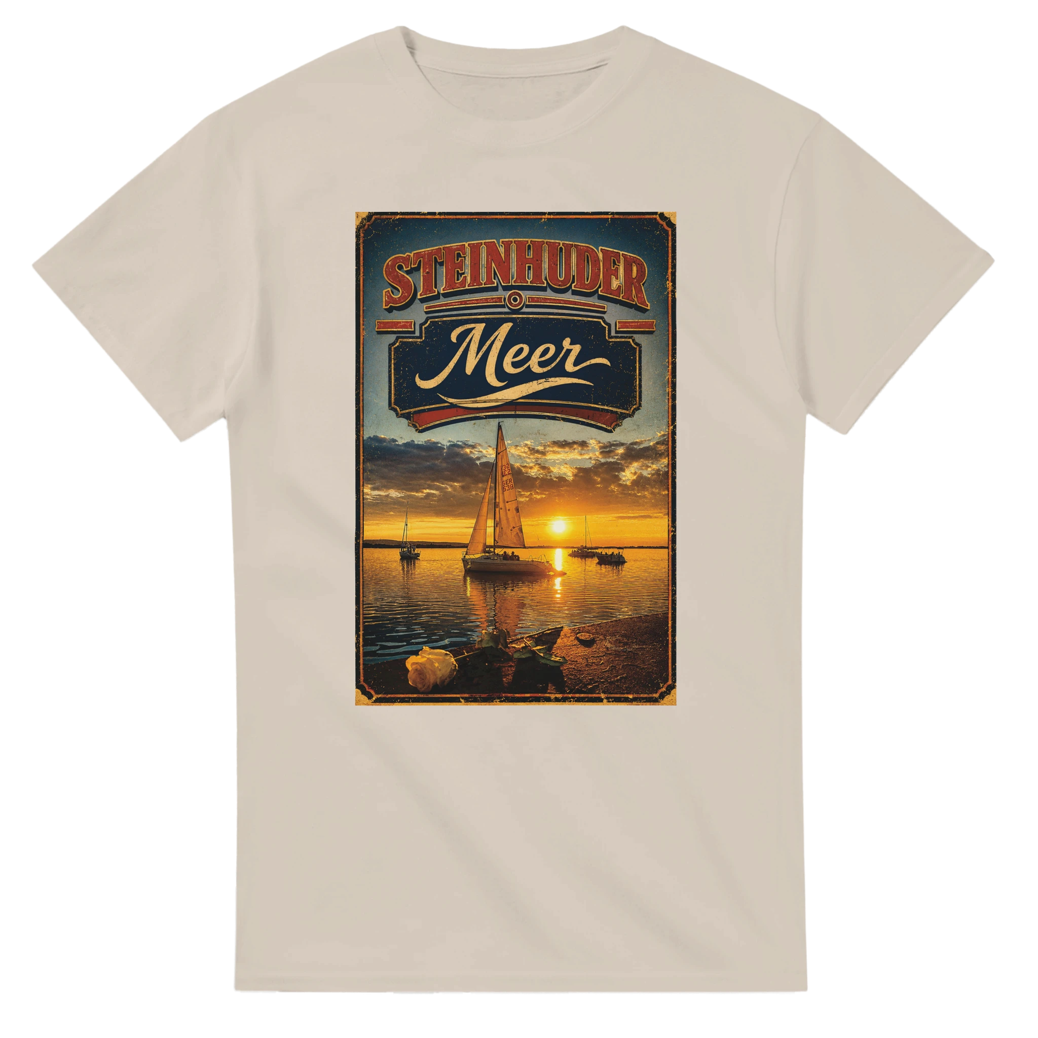 T-Shirt in Weiß mit Motiv „White Night am Wilhelmstein mit Sonnenuntergang“