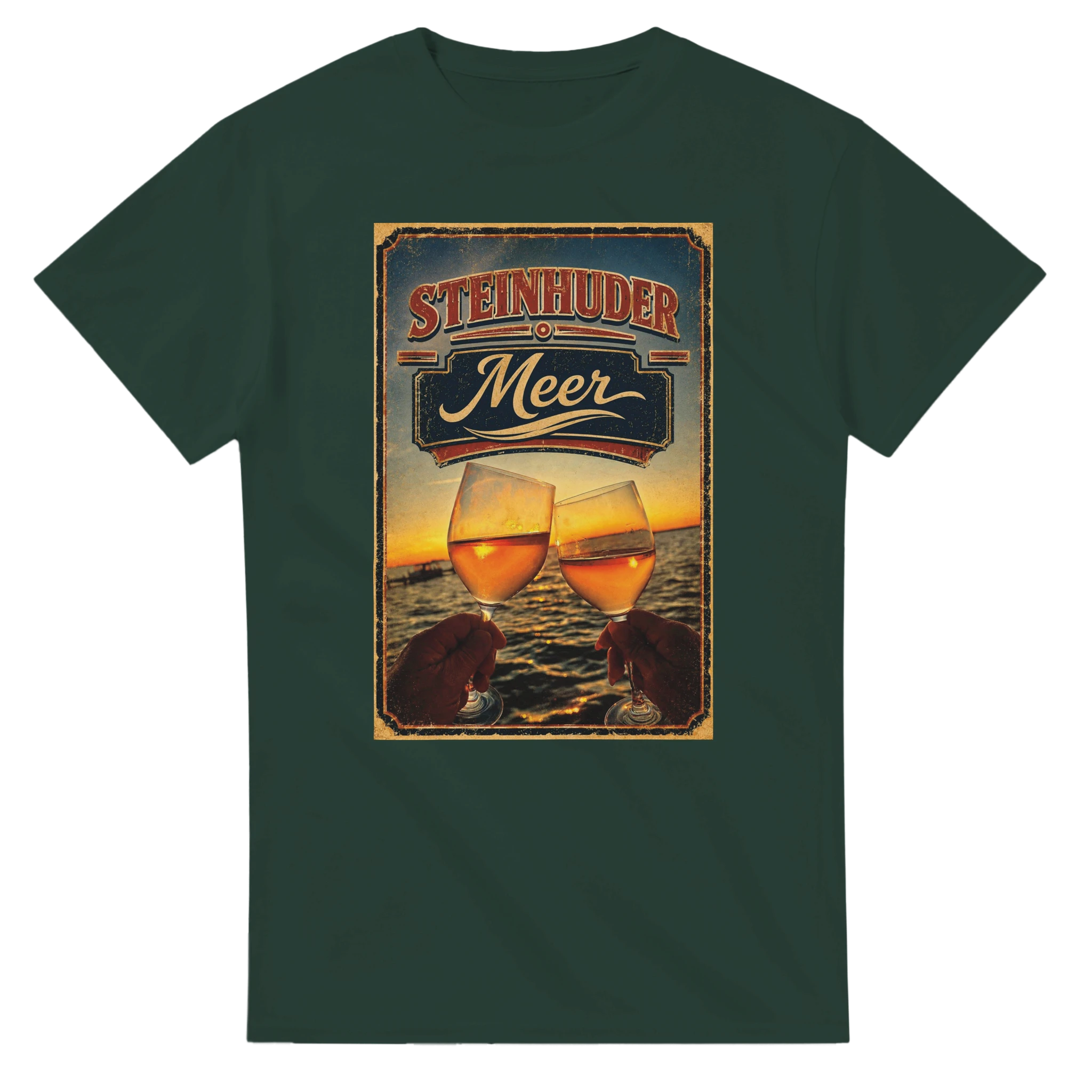 T-Shirt in Natur mit Motiv „Stößchen bei Sunset“