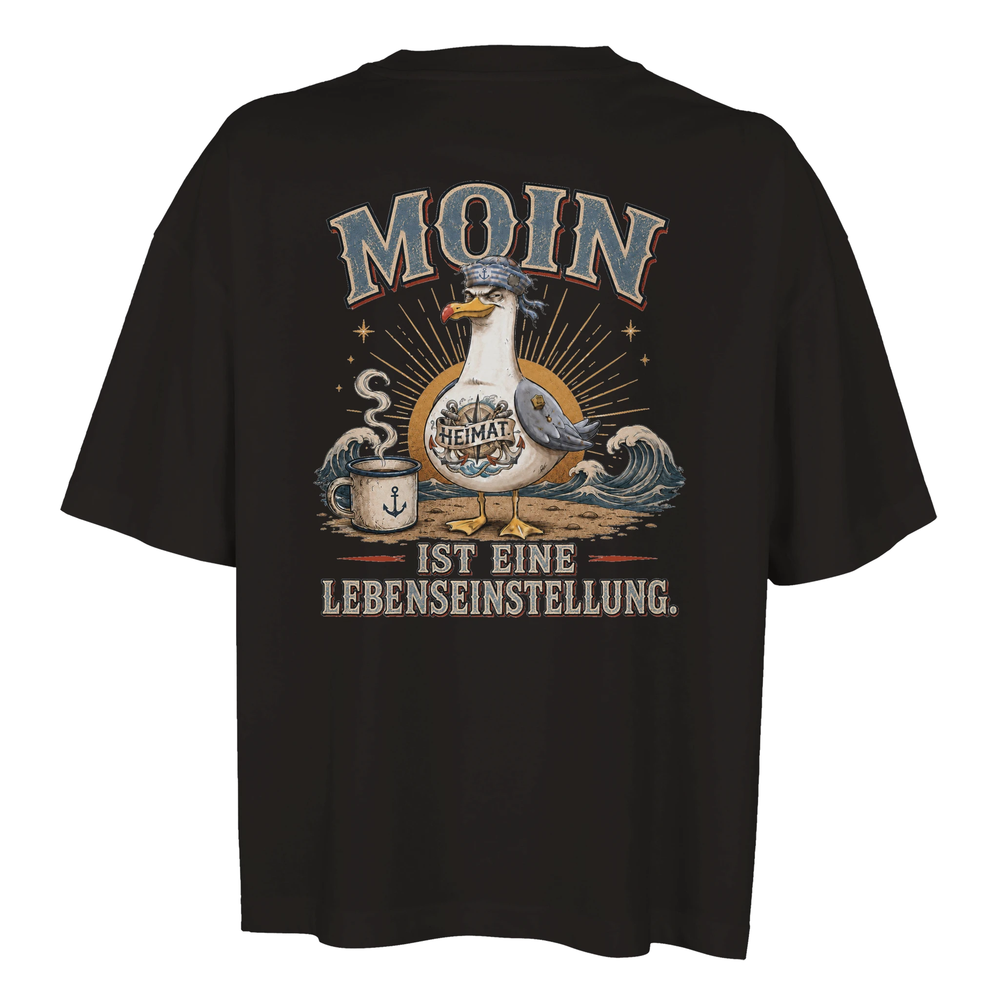 Damen-T-Shirt in Weiß mit Motiv „Moin ist eine Lebenseinstellung Möwe“