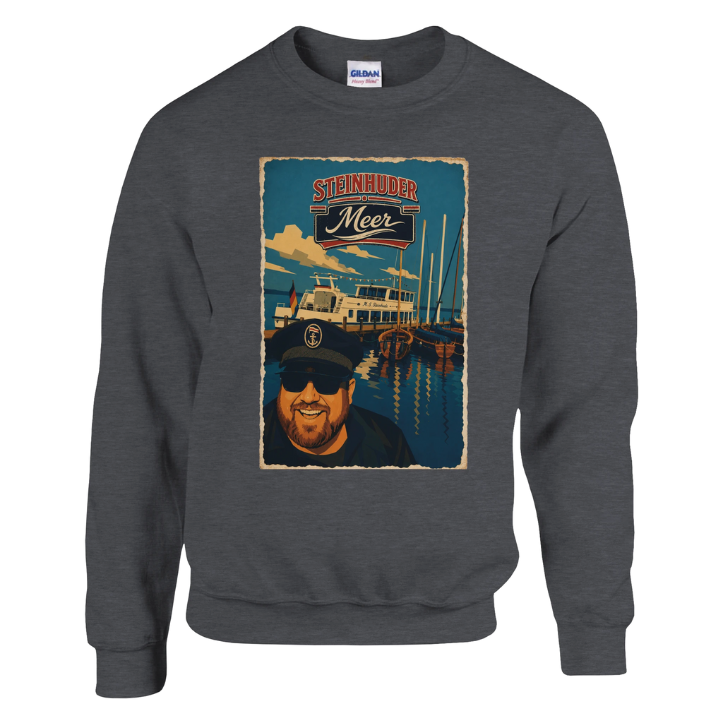 Pullover in Aschgrau mit Motiv „Kapitän an Bord“