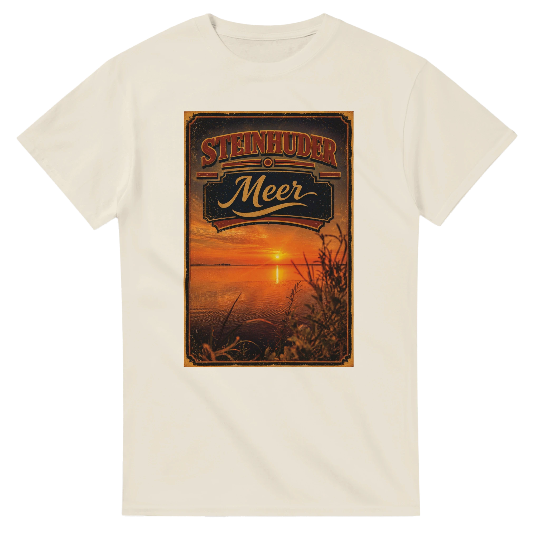 T-Shirt in Weiß mit Motiv „Sunset am Steinhuder Meer“