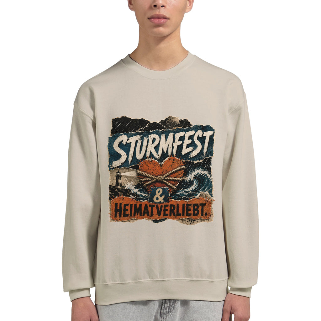 Pullover in Hellrosa mit Motiv „Sturmfest & Heimatverliebt“