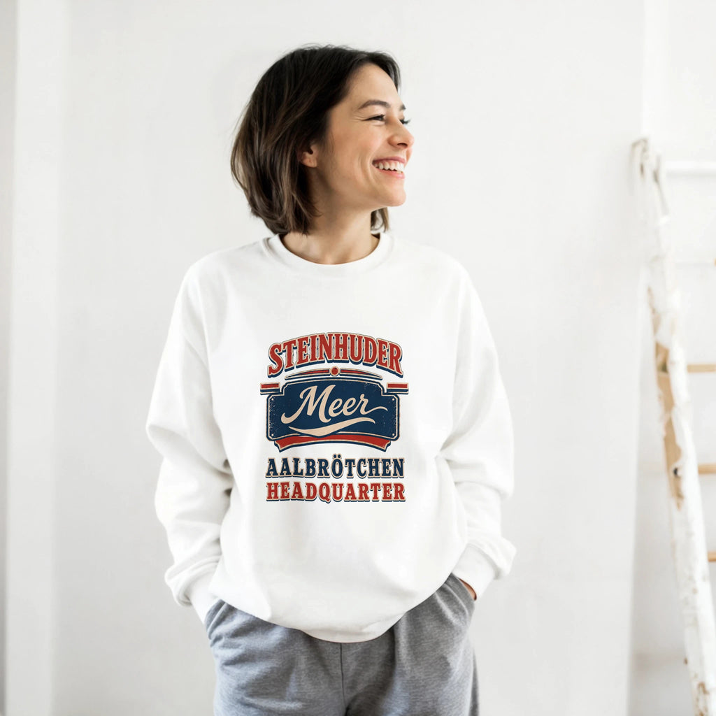 Pullover in Aschgrau mit Motiv „Aalbrötchen“