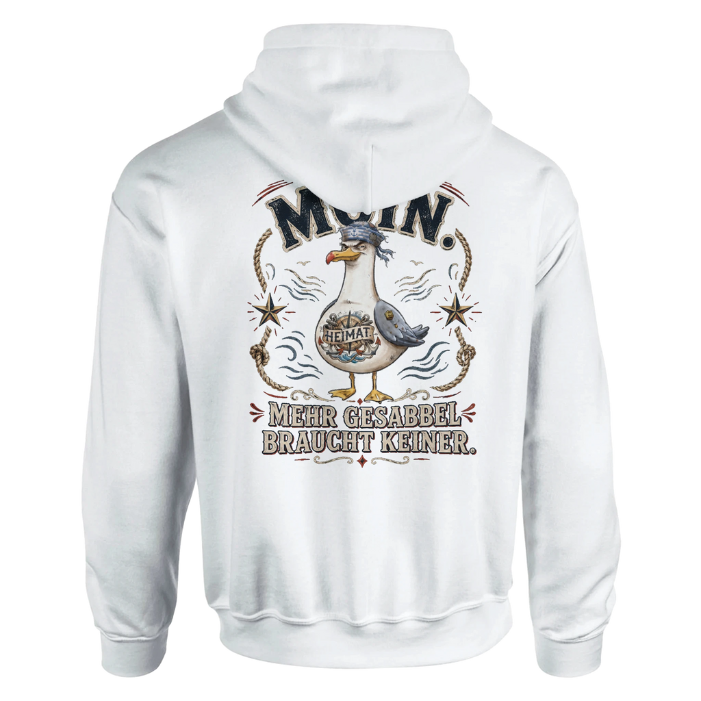 Hoodie in Weiß mit Motiv „Mehr Gesabbel braucht keiner“