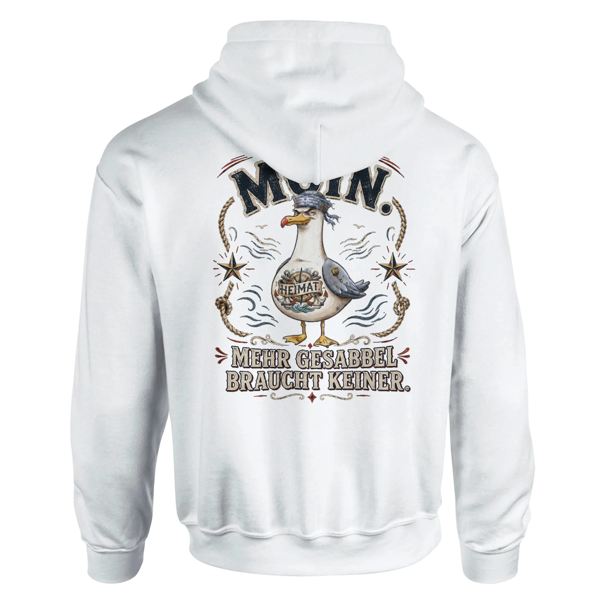 Hoodie in Weiß mit Motiv „Mehr Gesabbel braucht keiner“