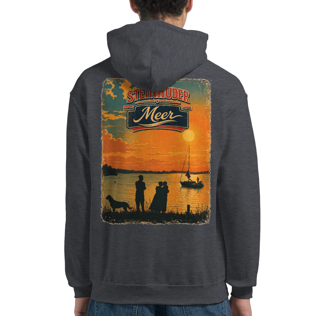 Hoodie in Aschgrau mit Motiv „Familie beim Sunset“
