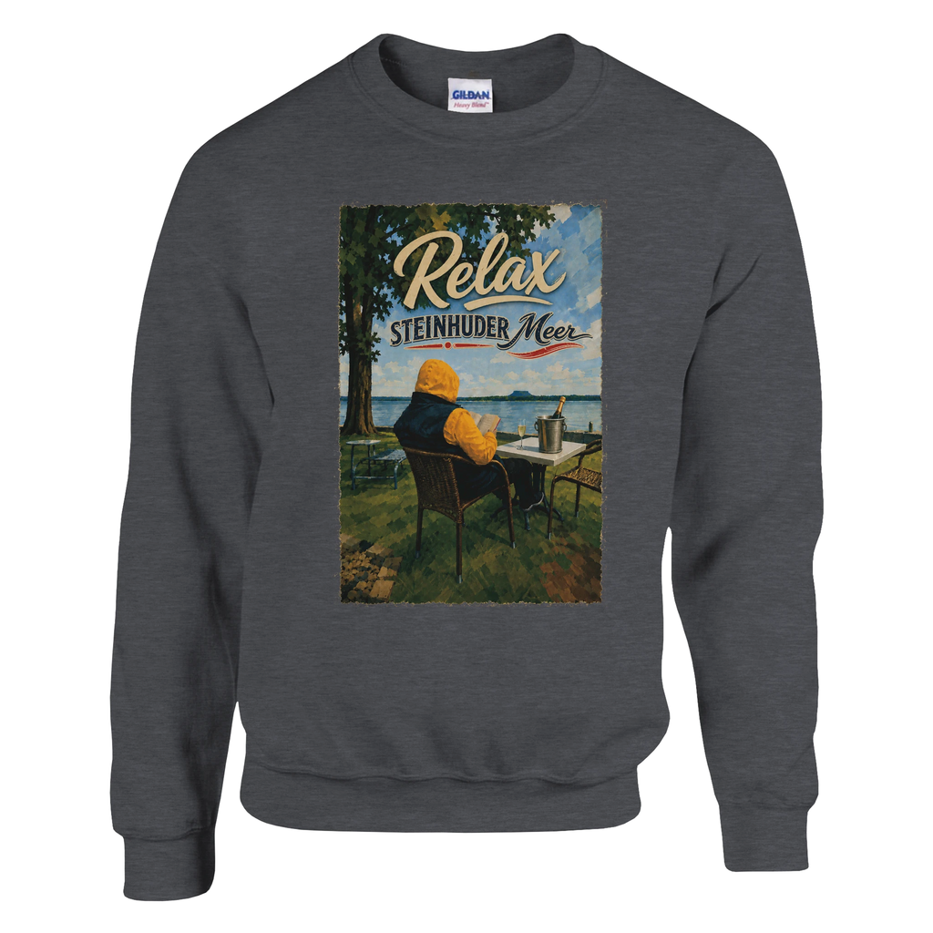 Pullover in Aschgrau mit Motiv „Relax und Champagner“