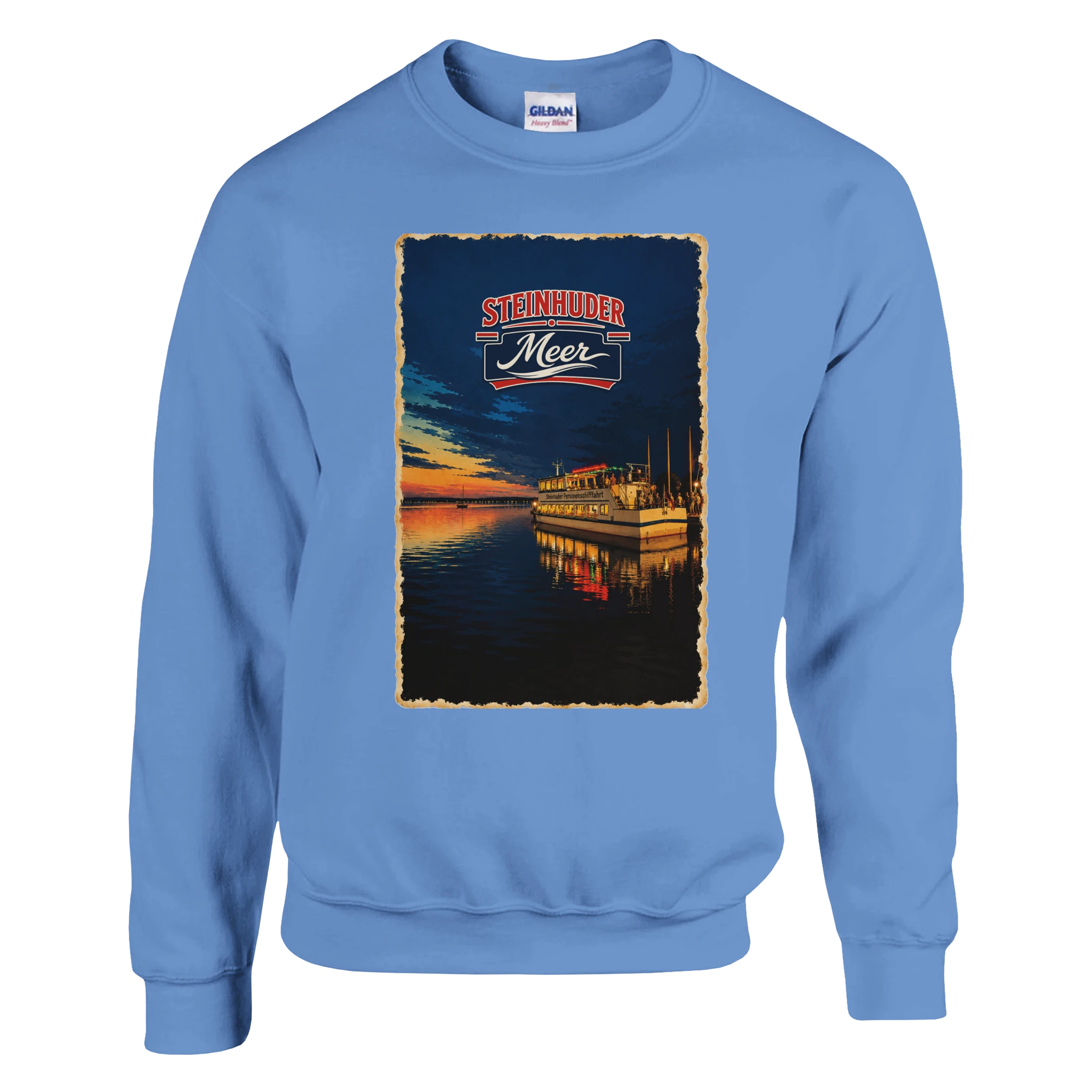 Pullover in Aschgrau mit Motiv „MS Steinhude Abendstimmung“