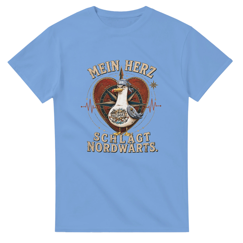 T-Shirt in Weiß mit Motiv „Mein Herz schlägt NORDWÄRTS. Möwe“