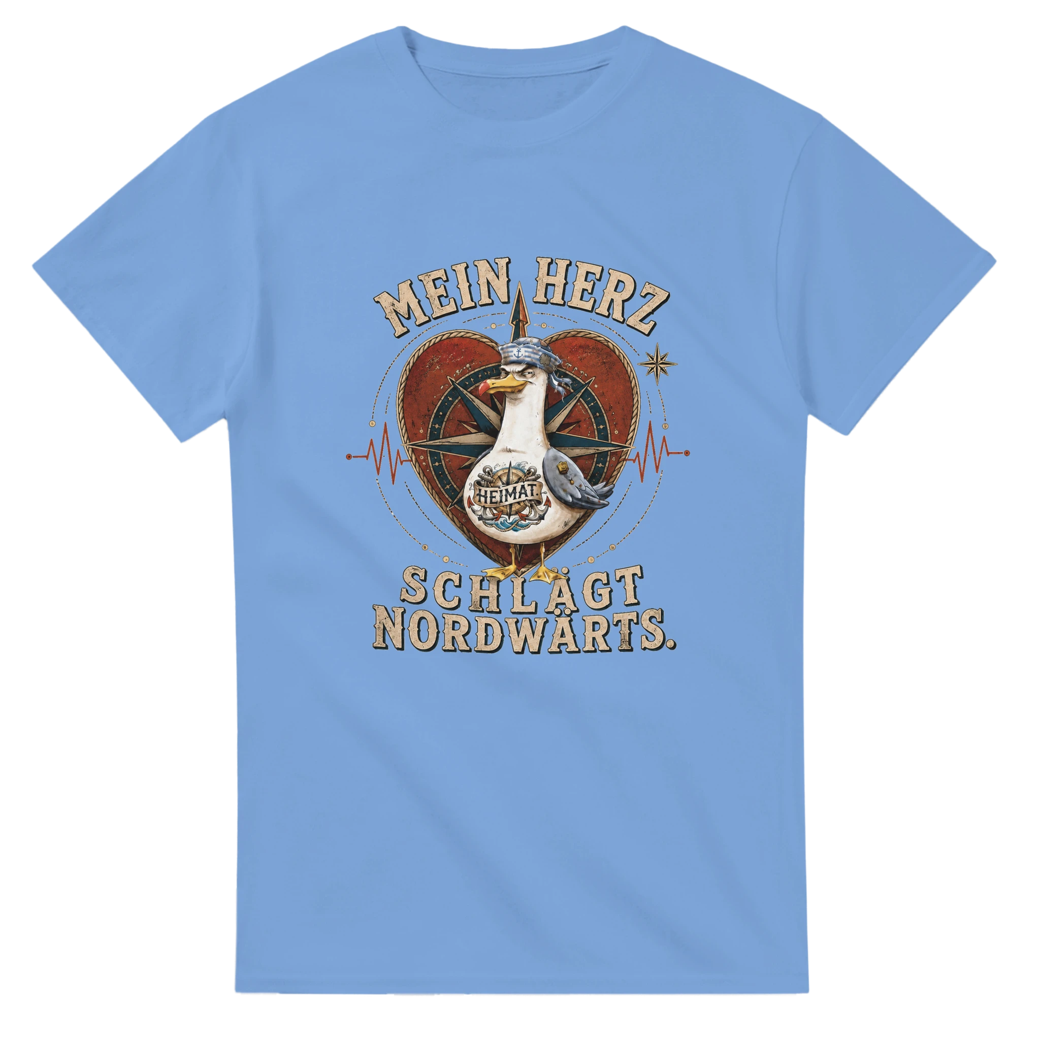 T-Shirt in Weiß mit Motiv „Mein Herz schlägt NORDWÄRTS. Möwe“