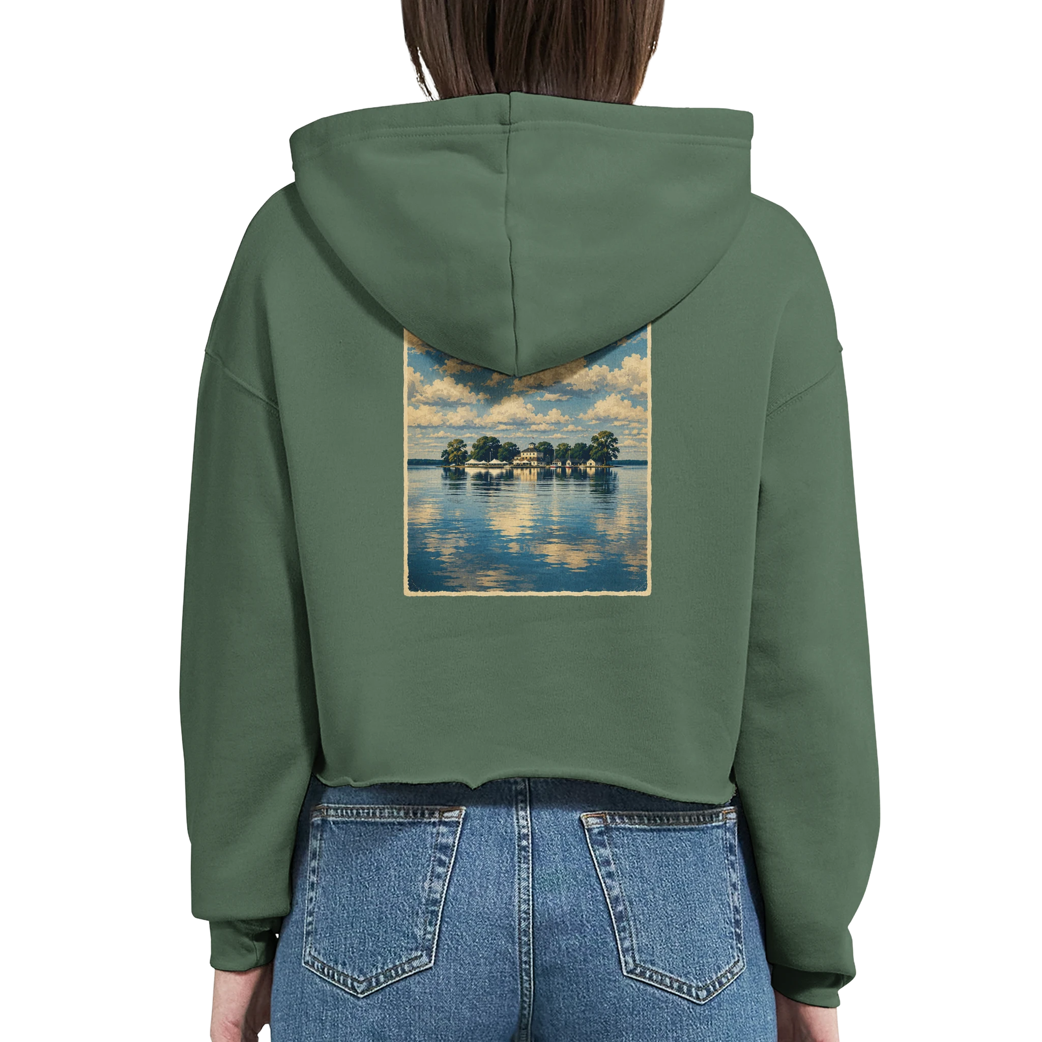 Damen-Hoodie in Pfirsich mit Motiv „Wilhelmstein im Steinhuder Meer“