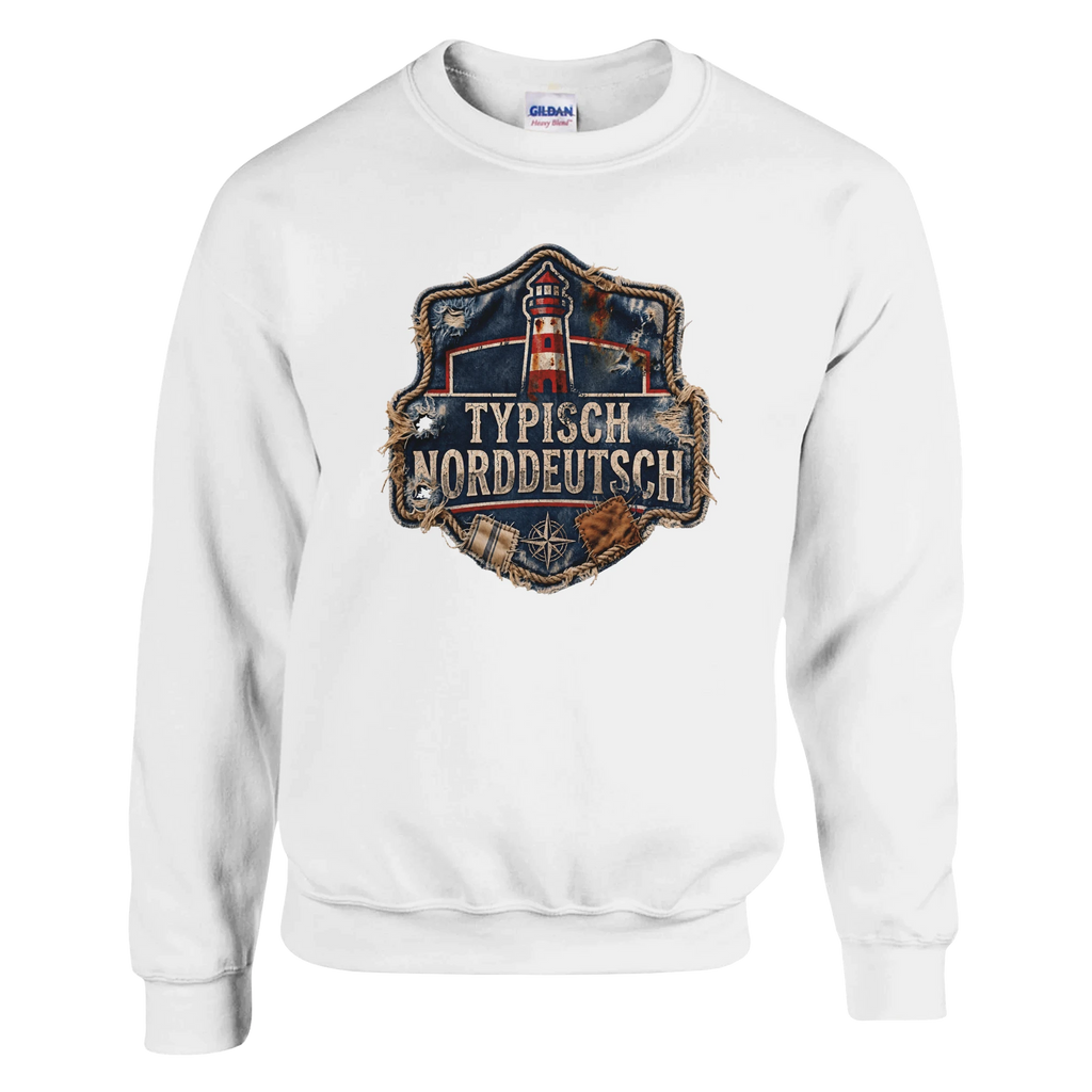 Pullover in Weiß mit Motiv „Typisch Norddeutsch“
