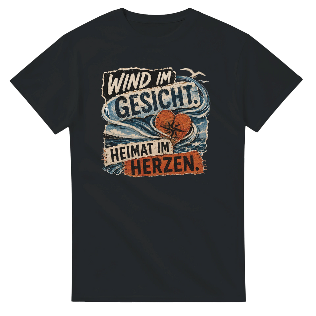 T-Shirt in Weiß mit Motiv „Wind im Gesicht. Heimat im Herzen.“