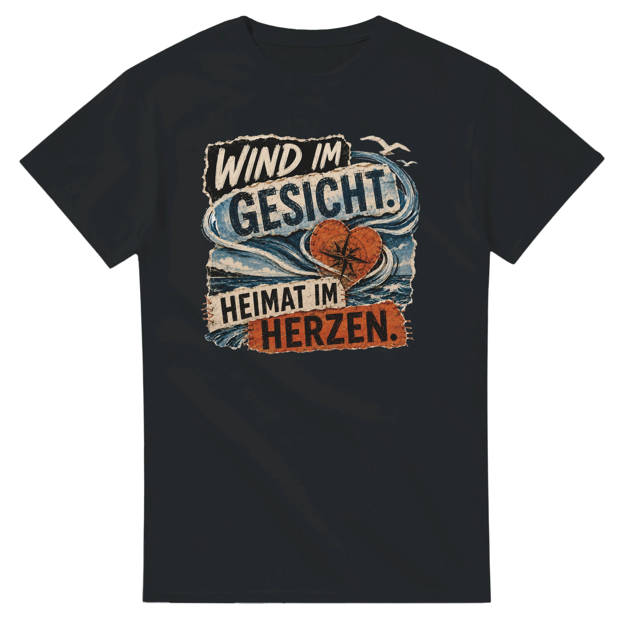 T-Shirt in Weiß mit Motiv „Wind im Gesicht. Heimat im Herzen.“