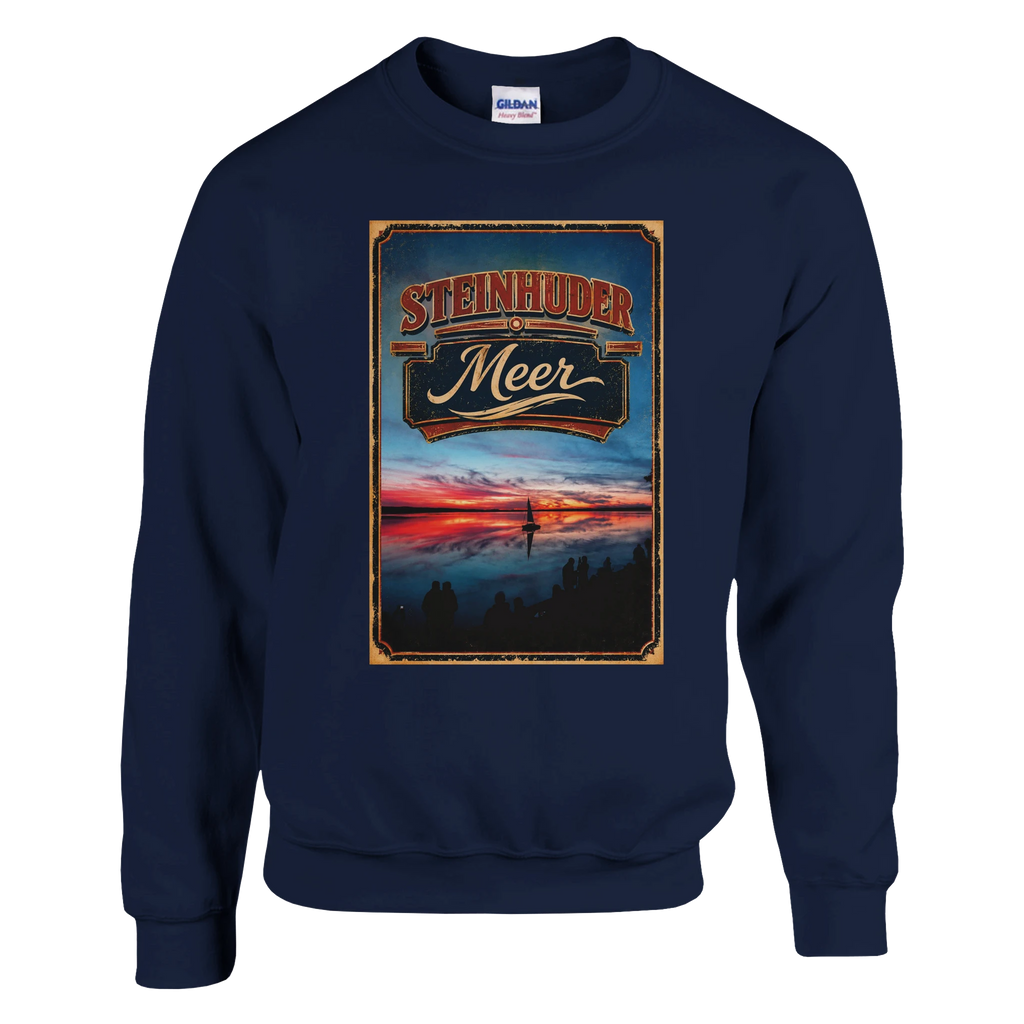 Pullover in Aschgrau mit Motiv „Sunset und Segler am Wilhelmstein – Steinhuder Meer“