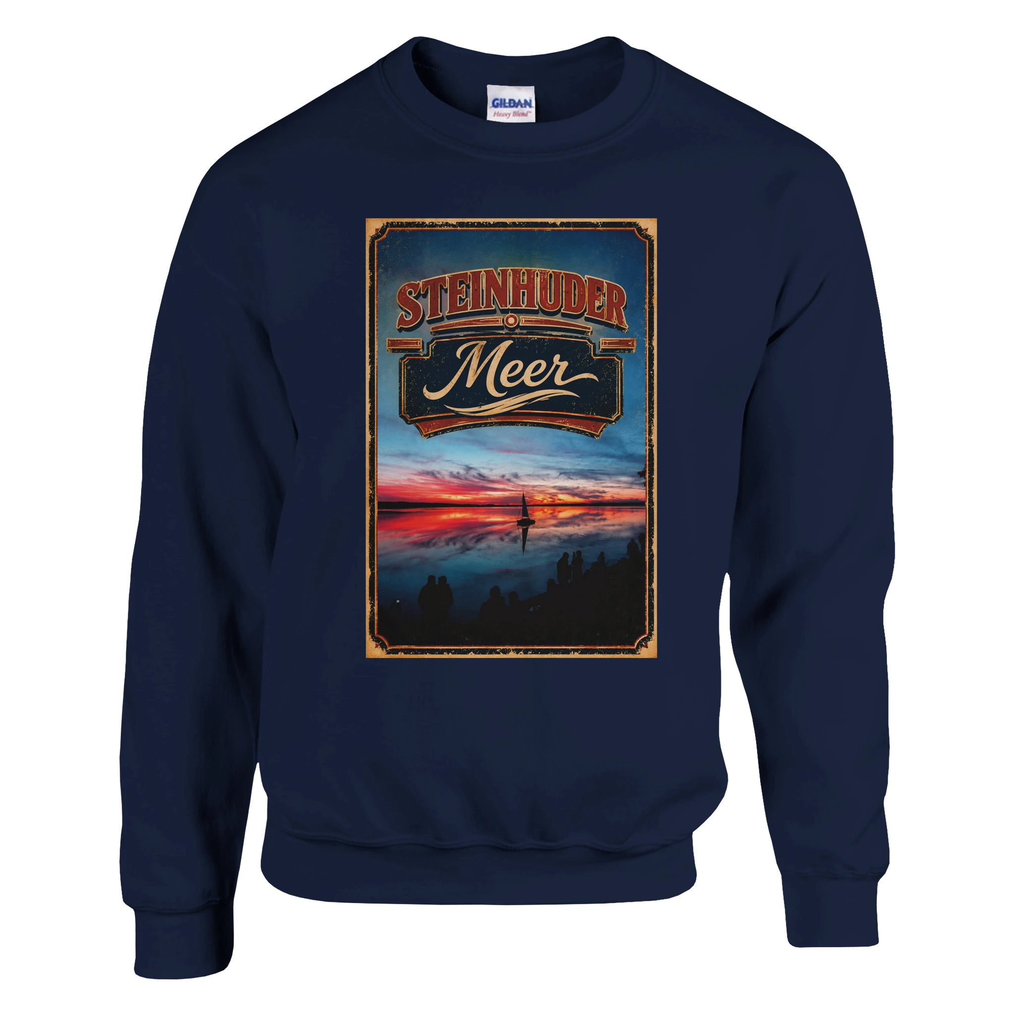 Pullover in Aschgrau mit Motiv „Sunset und Segler am Wilhelmstein – Steinhuder Meer“