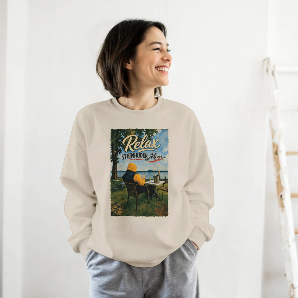 Pullover in Aschgrau mit Motiv „Relax und Champagner“