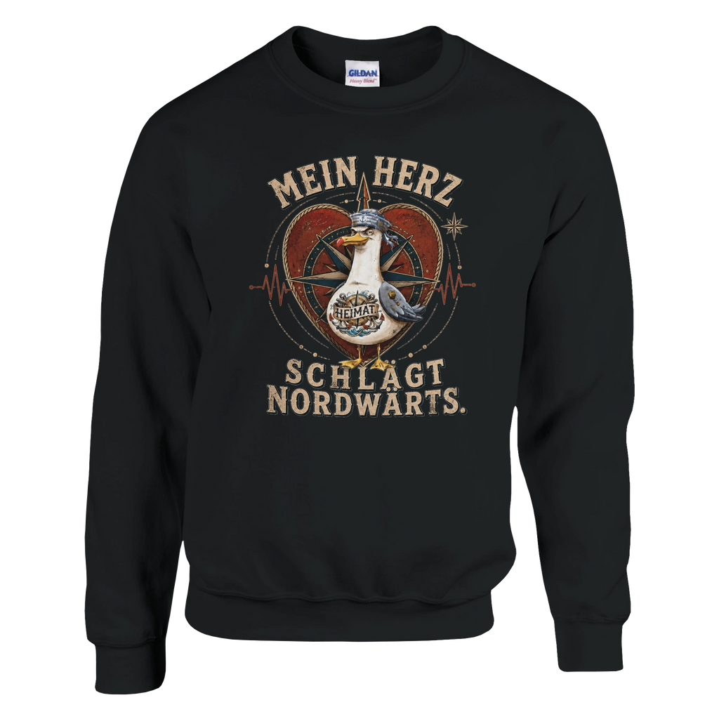 Pullover in Hellrosa mit Motiv „Mein Herz schlägt NORDWÄRTS. Möwe“
