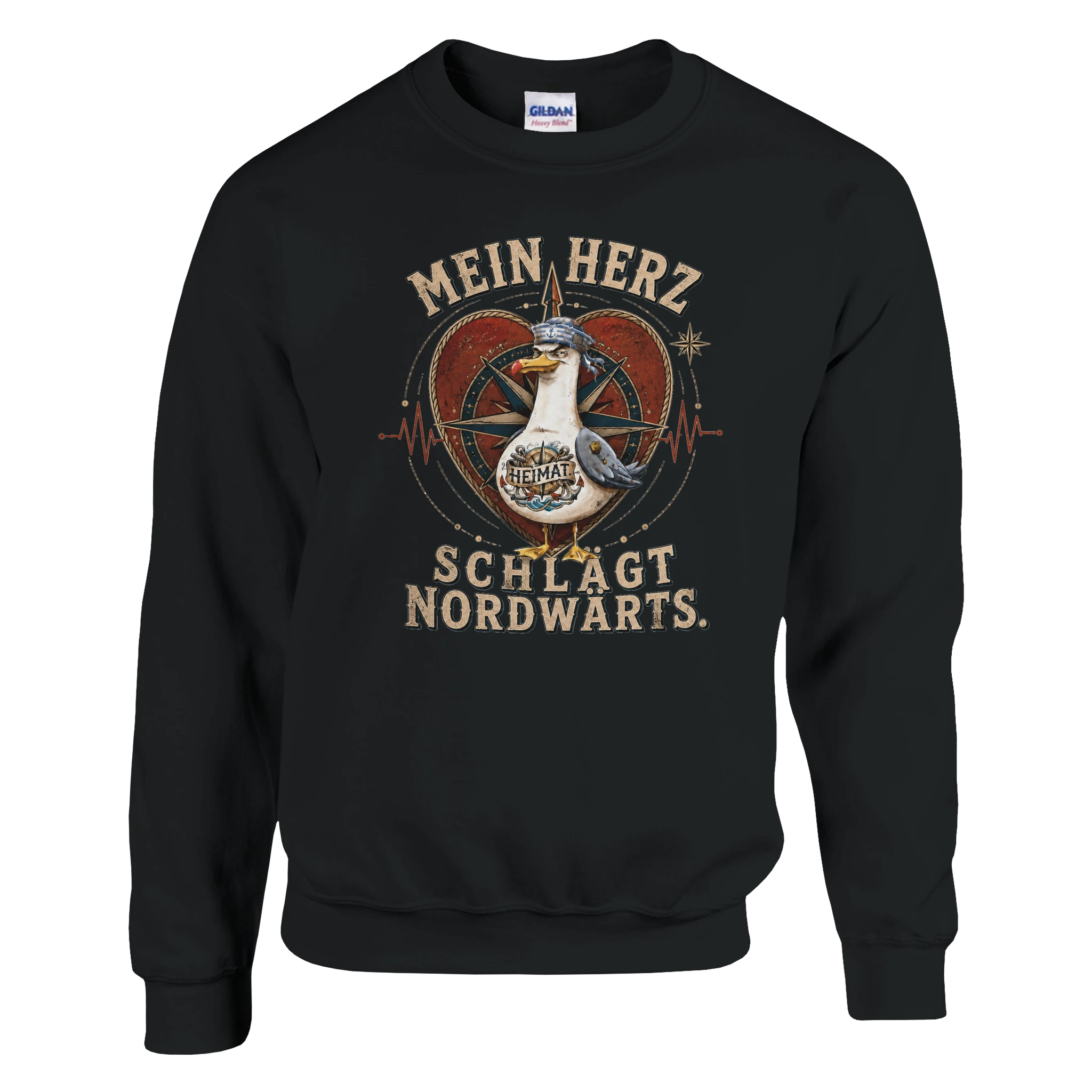 Pullover in Hellrosa mit Motiv „Mein Herz schlägt NORDWÄRTS. Möwe“