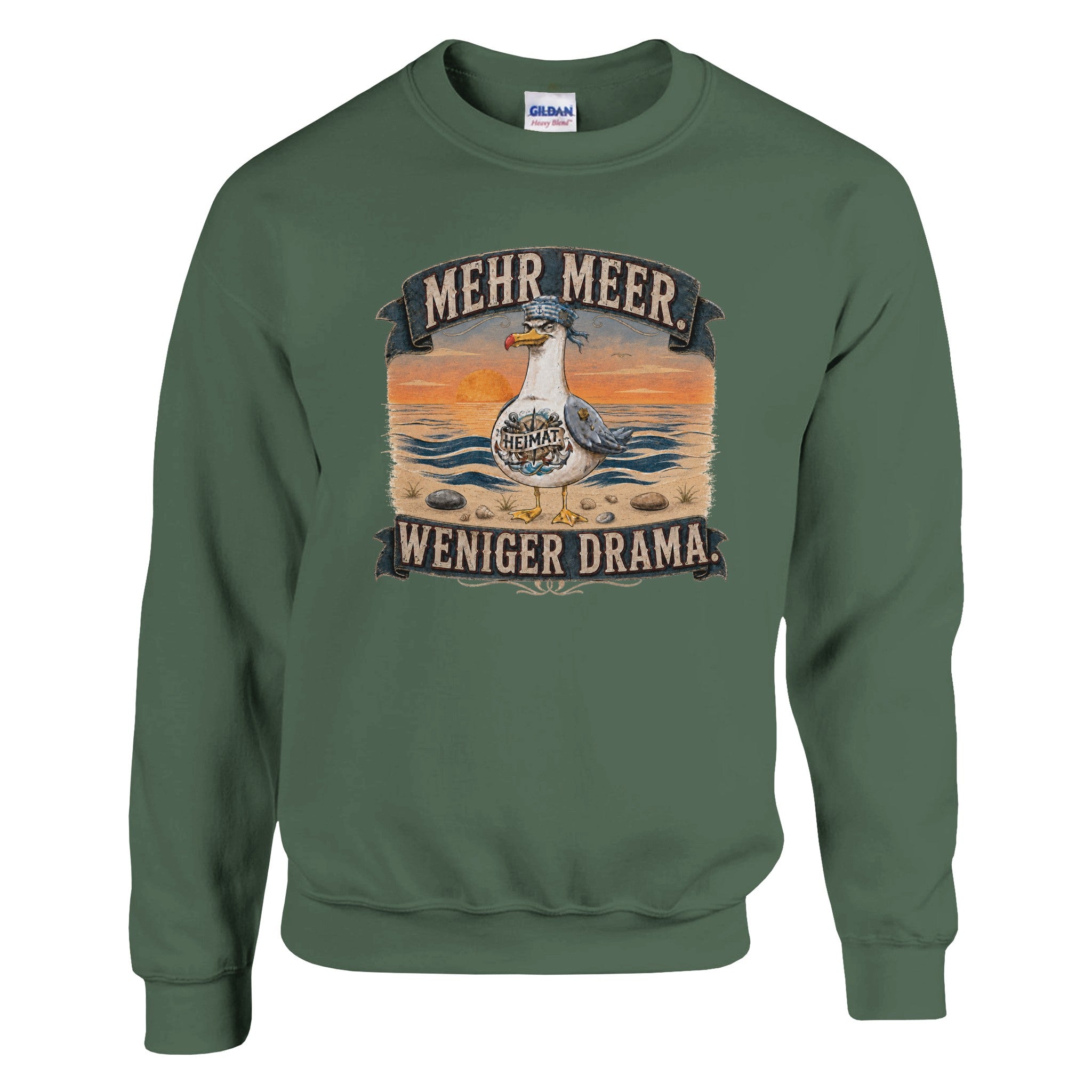 Pullover in Weiß mit Motiv „Mehr Meer. Weniger Drama.“