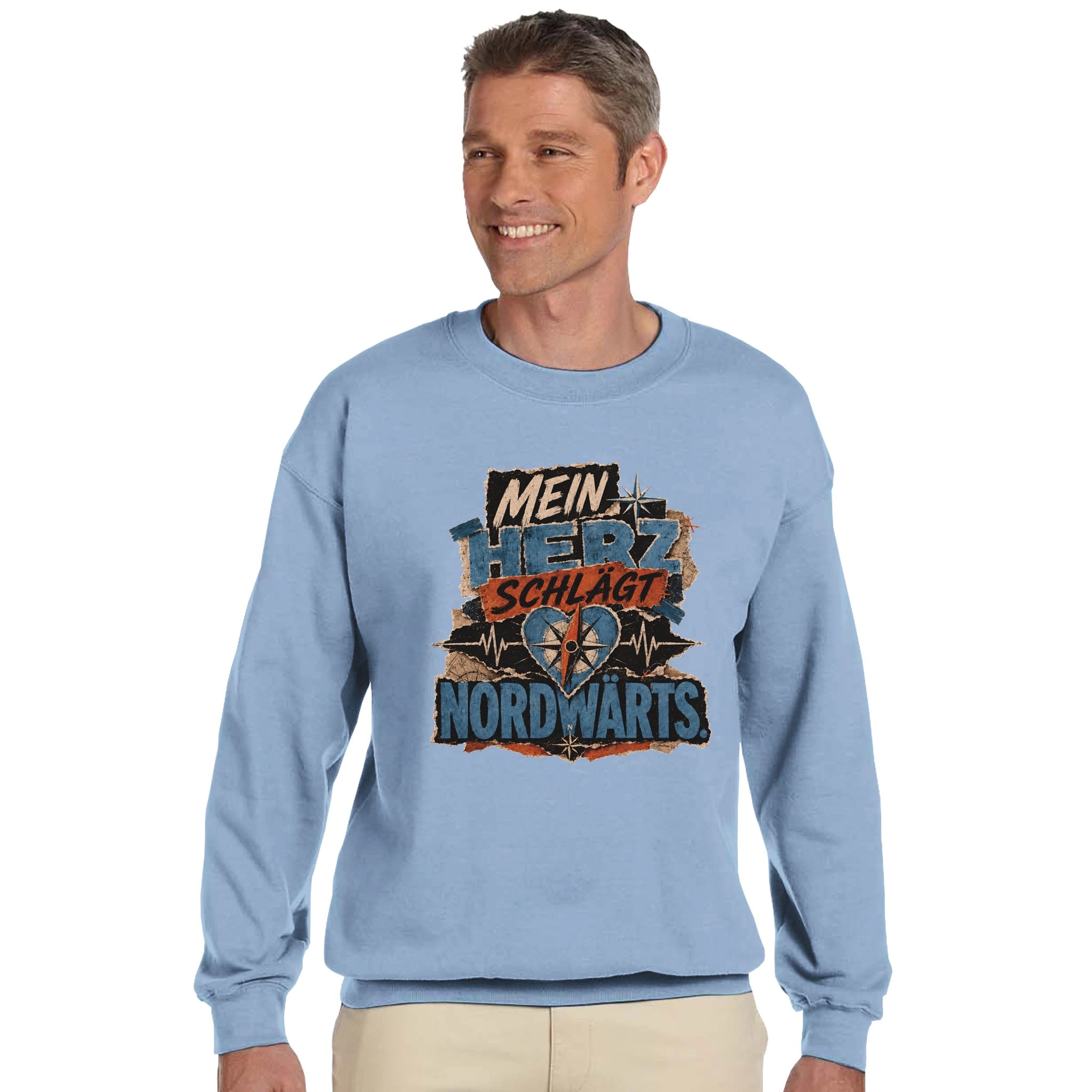 Pullover in Hellrosa mit Motiv „Mein Herz schlägt NORDWÄRTS.“